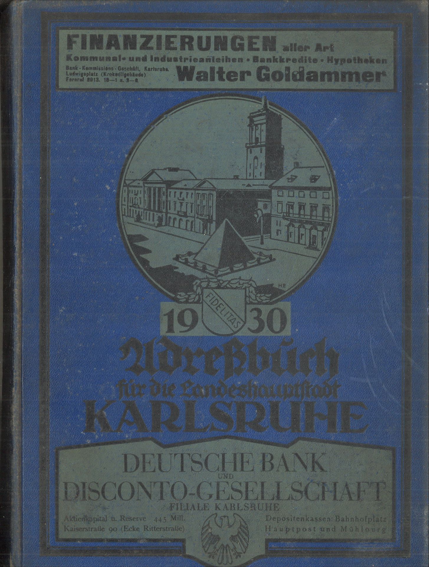 Adressbuch für die Landeshauptstadt Karlsruhe von 1930, siebenundfünfzigster Jahrgang,