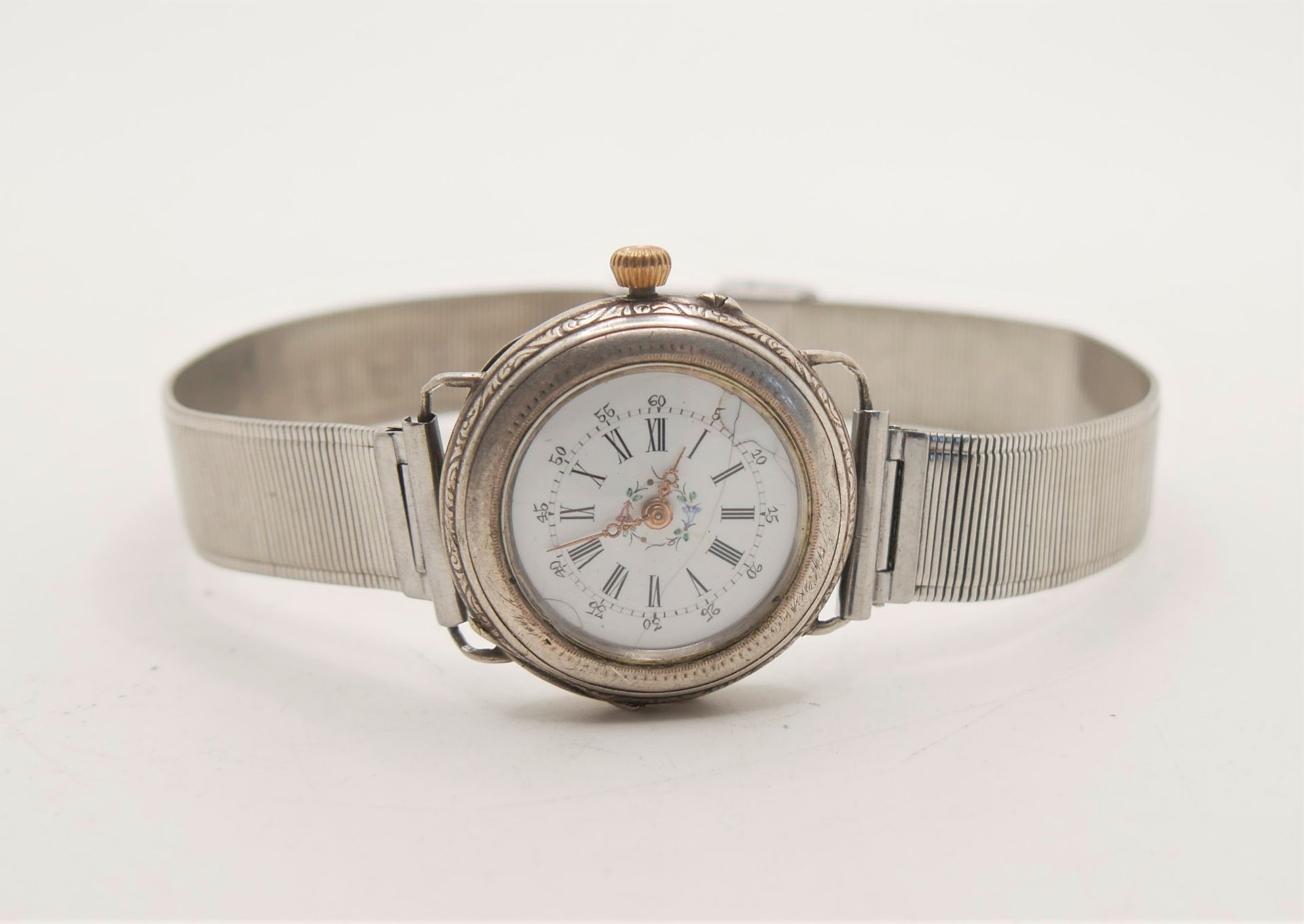 Silberne Taschenuhr zur Armbanduhr umgebaut. Funktion geprüft.