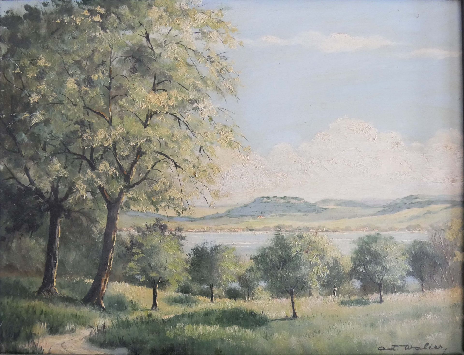 Ölgemälde auf Leinwand, "Am Zugersee", Signatur rechts unten Walter?, im Holzrahmen, Maße: Breite - Image 2 of 4