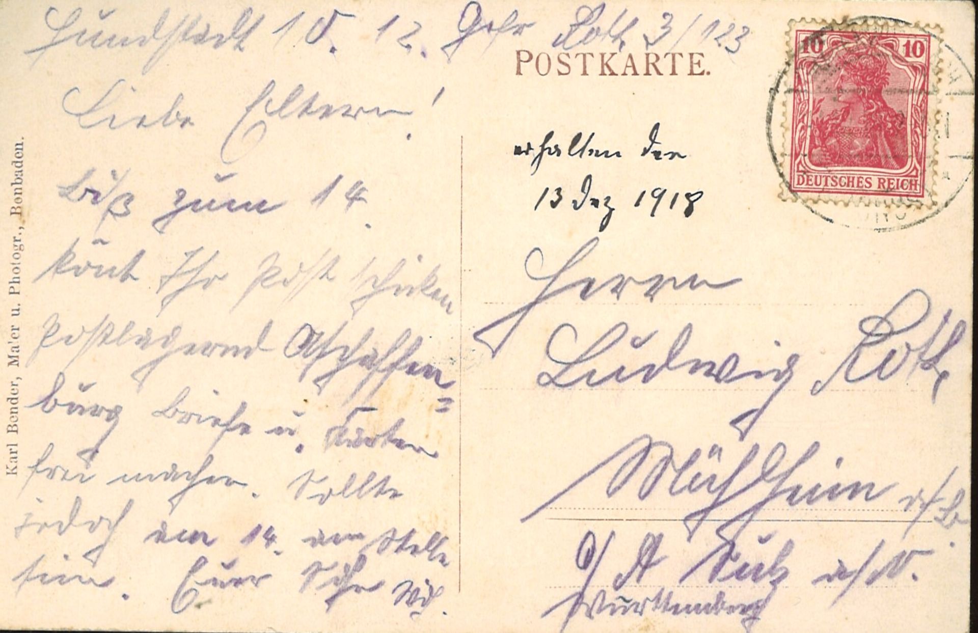 Postkarte "Gruß aus Hundstadt i.T.", gelaufen. 1918 - Bild 2 aus 2