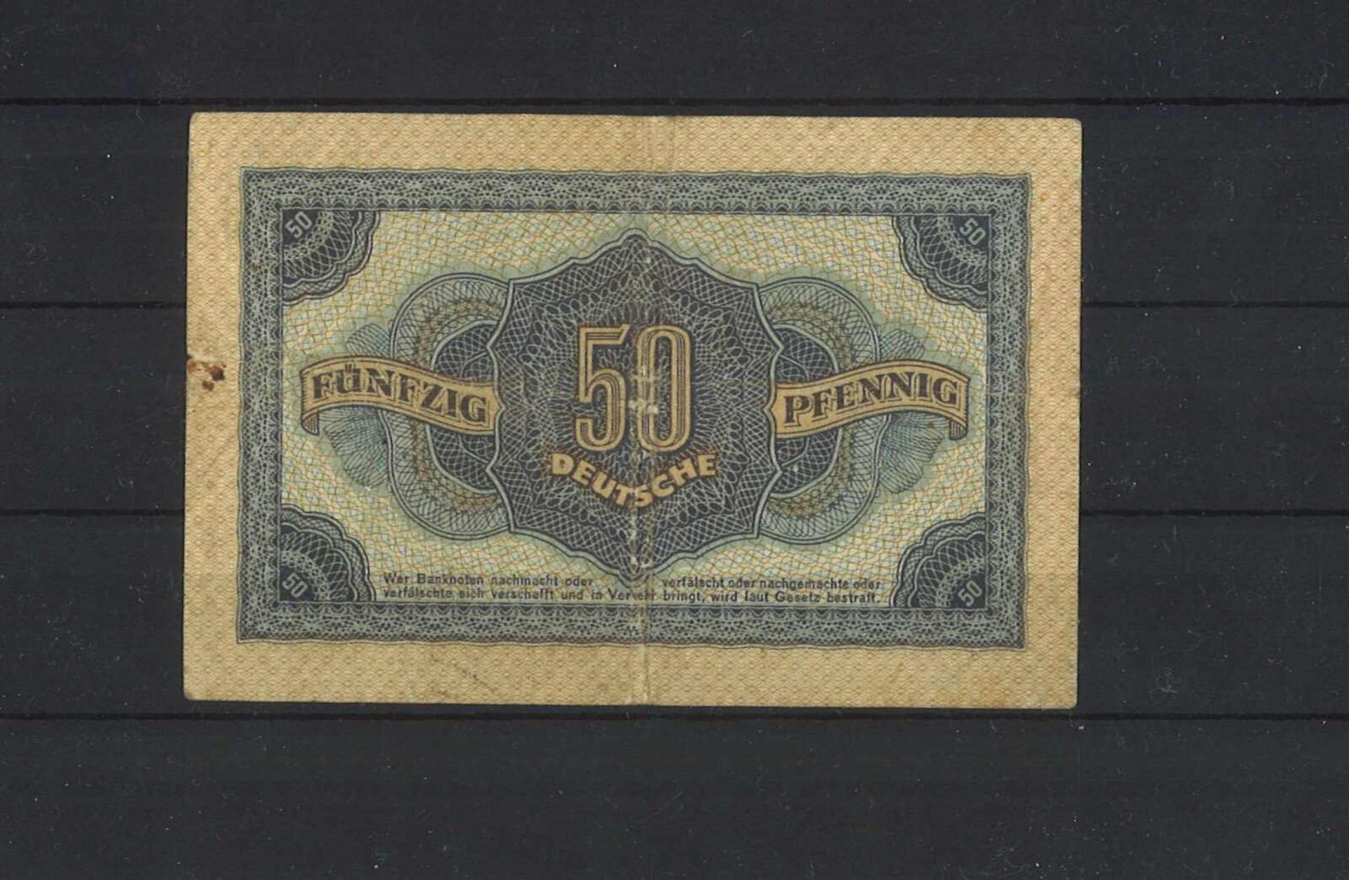 DDR Banknote, 50 Pfennig 1948, KN 6-stellig, 2 Buchstaben gebrandt. - Bild 2 aus 2