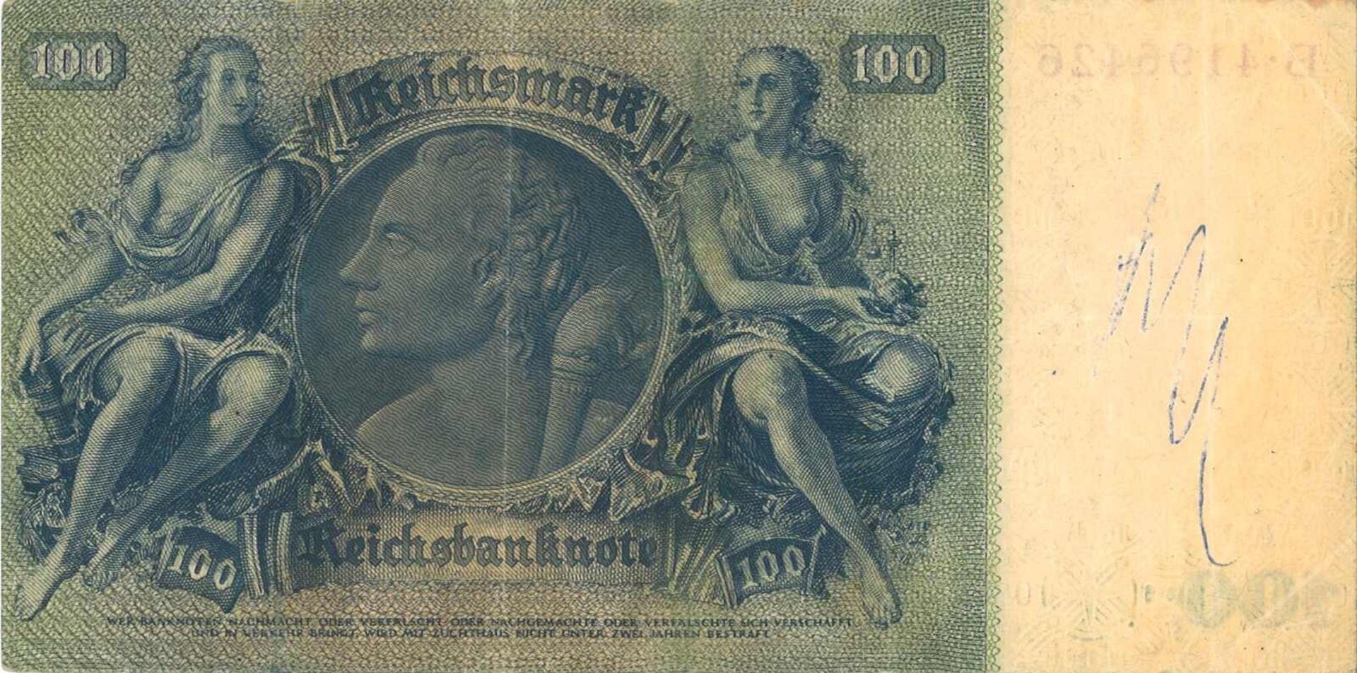 Banknoten Deutschland, Reichsbanknote, 100 Reichsmark, guter Zustand. - Image 2 of 2