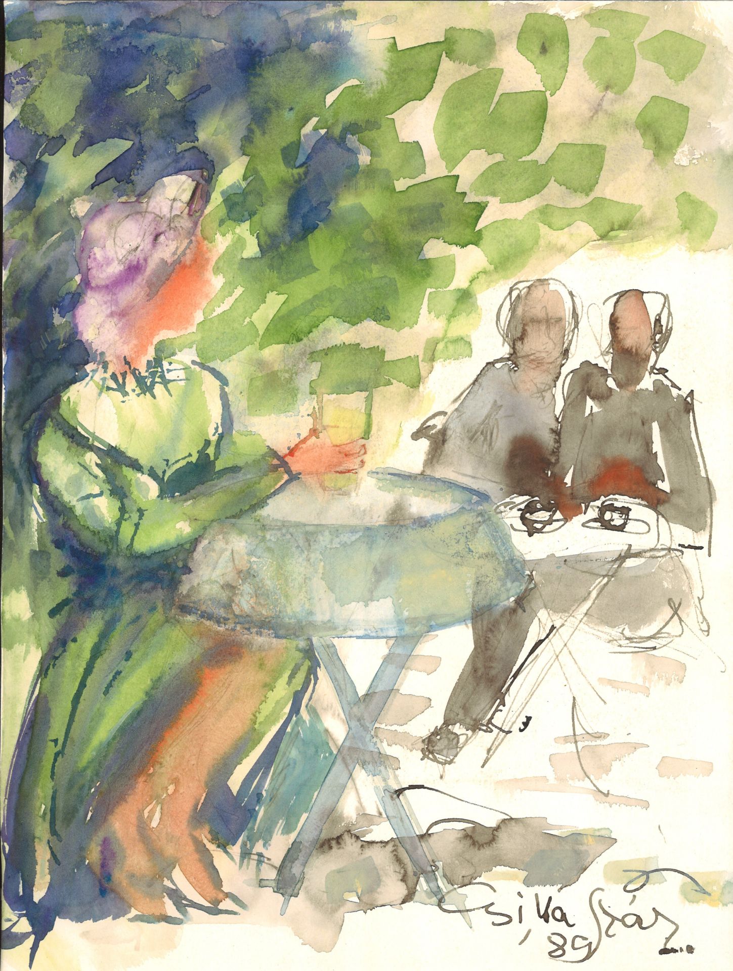 Csilla Sabine Szasz (1969-2007), Mainz, deutsch-ungarische Künstlerin. Aquarell auf Papier, rechts