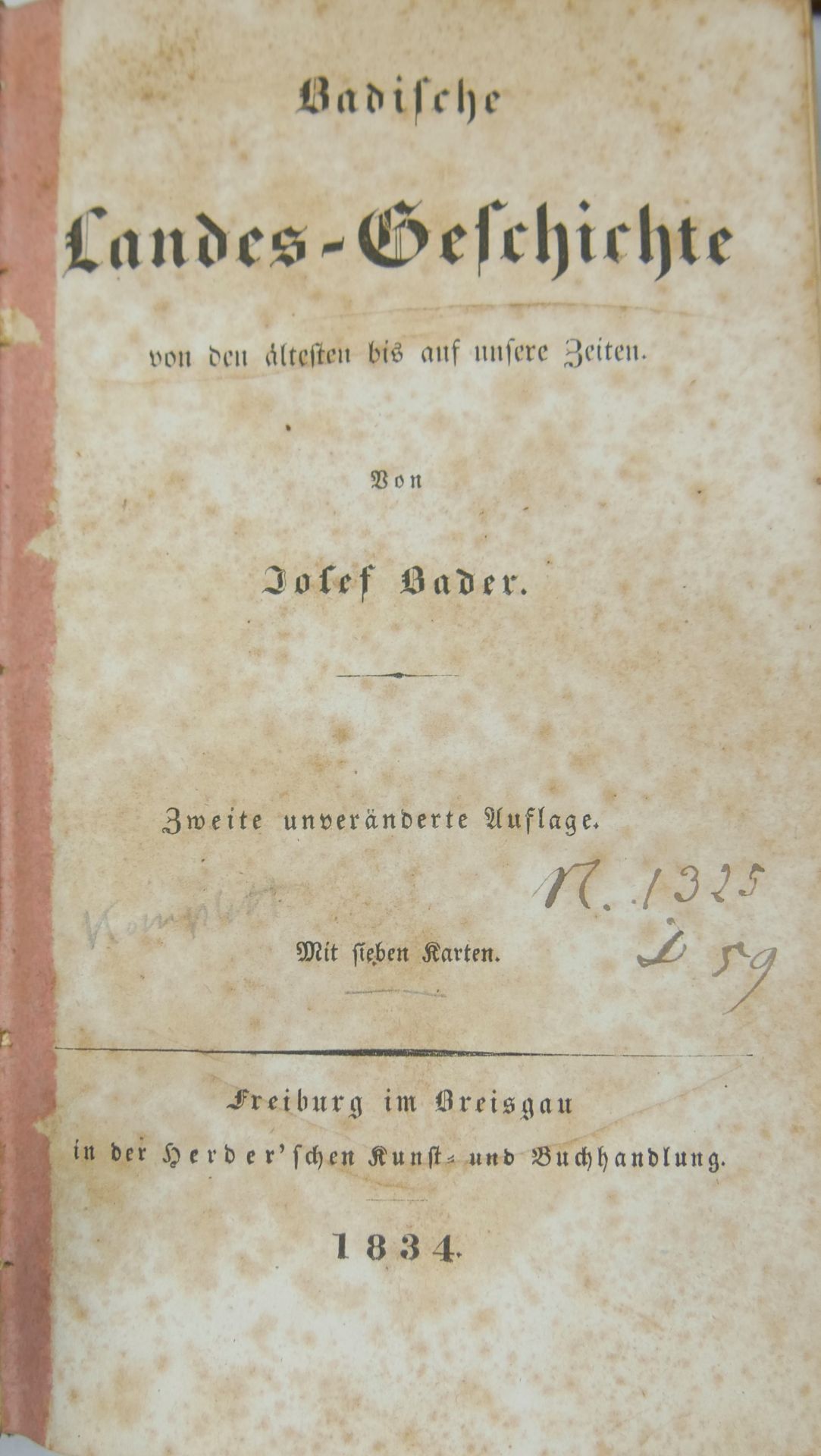 Lot Bücher "Baden" insgesamt 3 Stück, dabei Universal Lexikon Großherzogthum Baden 1844, Badenia - Bild 2 aus 2