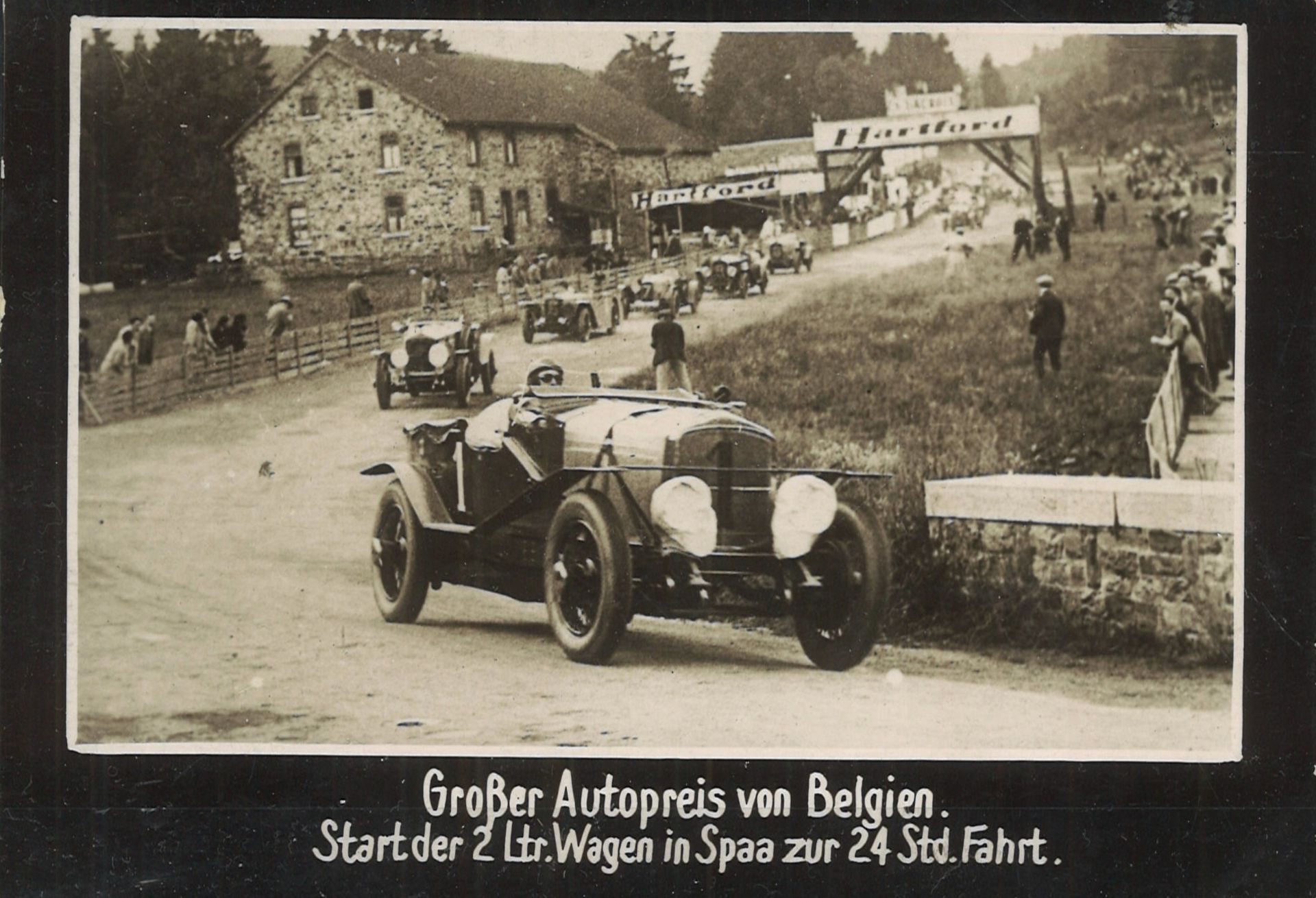 Karte "Großer Autopreis von Belgien." Start der 2 Ltr. Wagen in Spaa zur 24 Std. Fahrt.