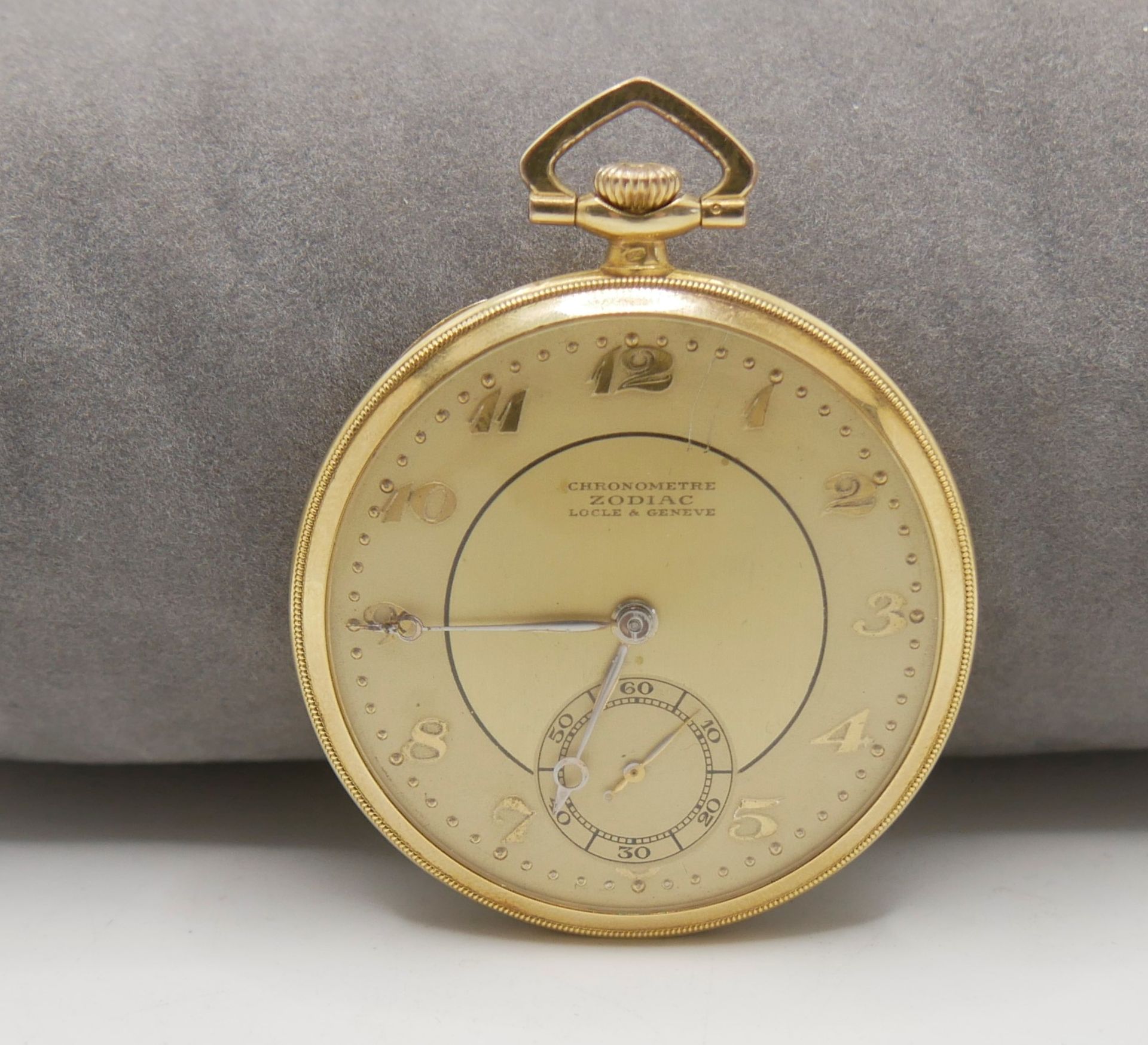 750er Goldene Taschenuhr. Hersteller: Zodiac Chronometre Locle & Genever. Funktion geprüft.