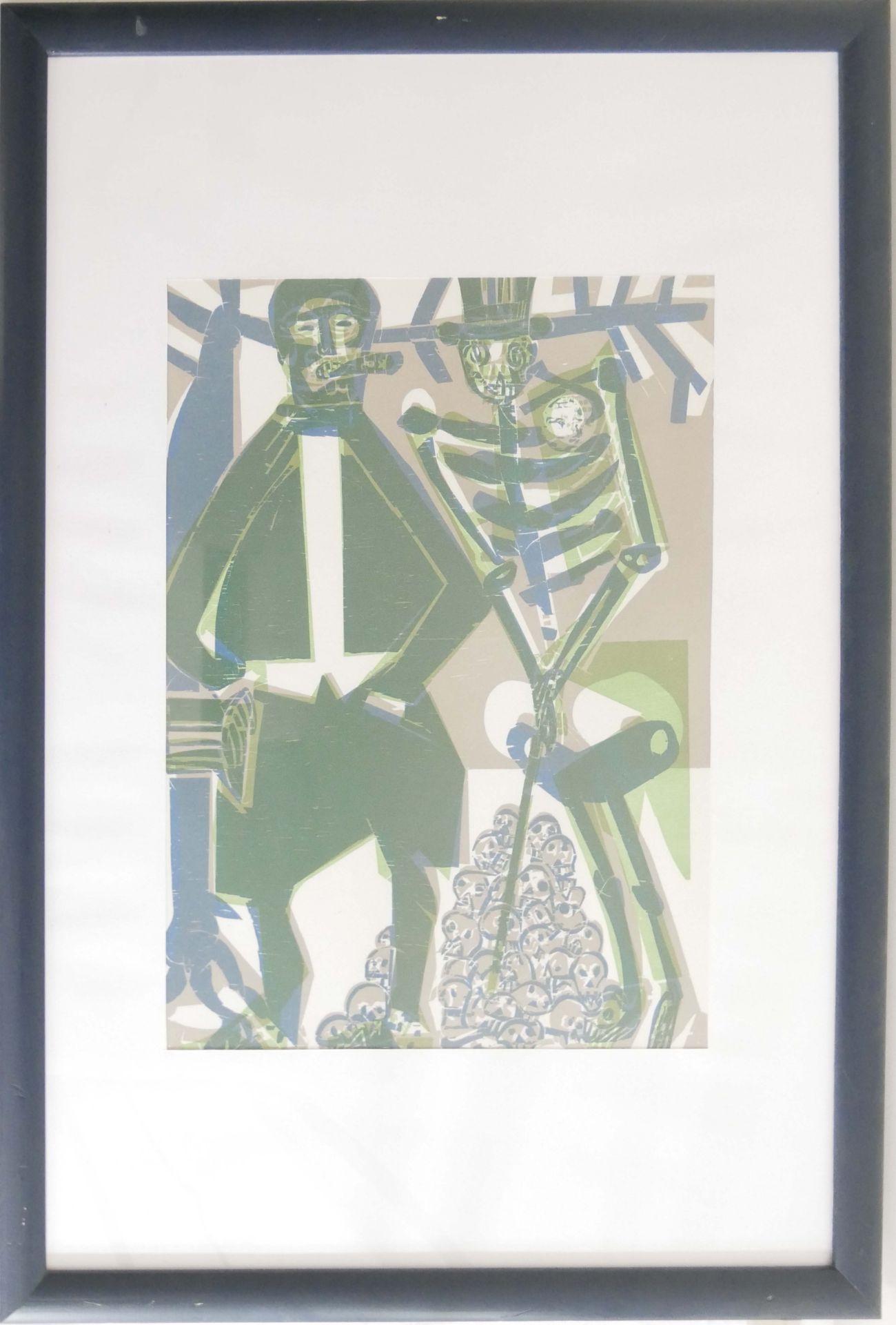 HAP Grieshaber (1909-1981), 1966 "Der Wucherer" aus "Der Totentanz von Basel". Farblithographie