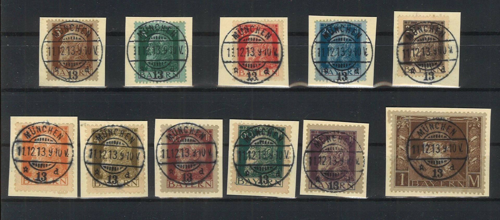 Bayern Briefmarken, gestempelt. MiNr. 76-86 mit Sonderstempel 11.12.13 . 9.10 Top.