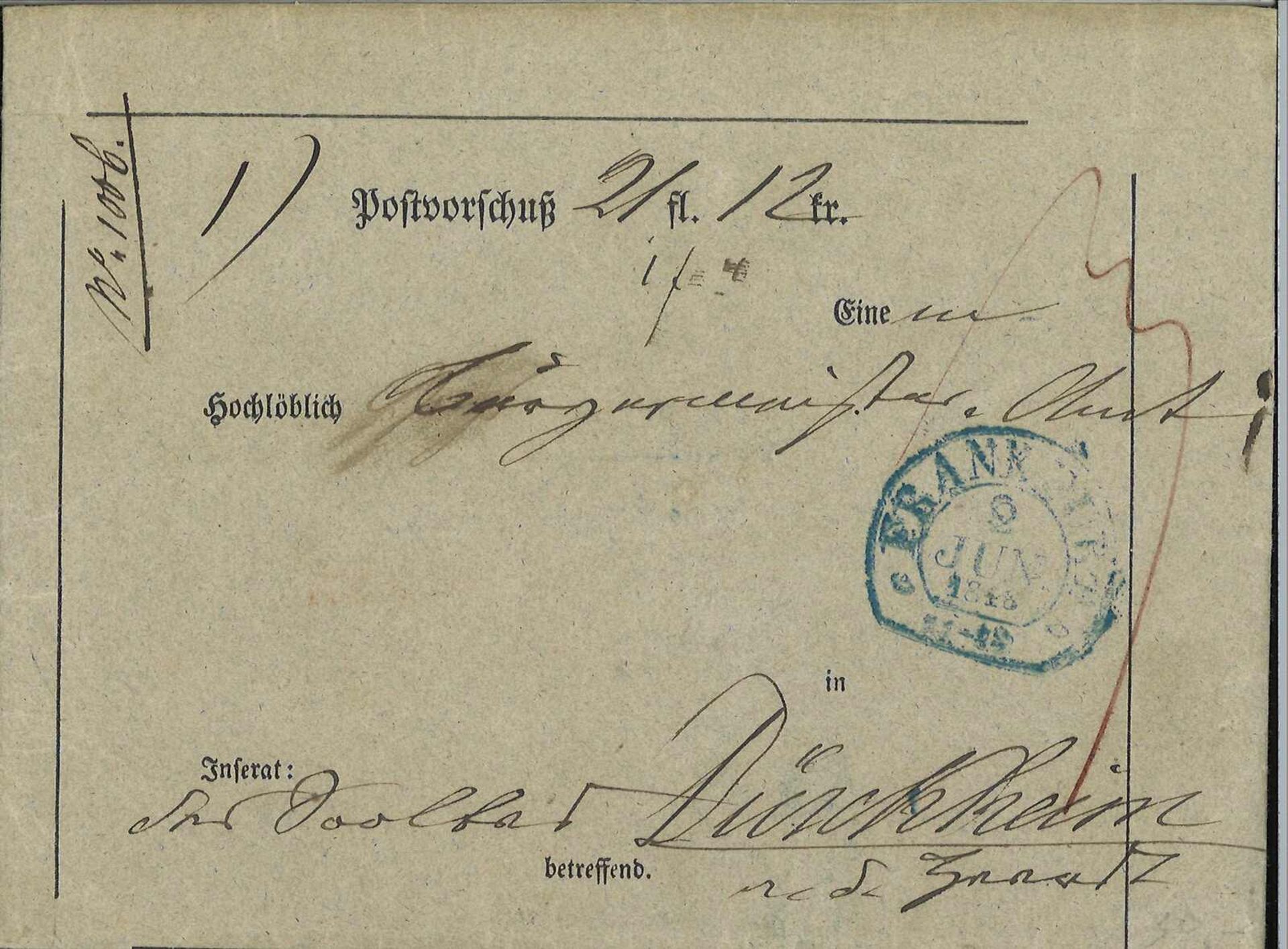 Altdeutschland Bayern, 1848, Postverschluß nach Dürkheim