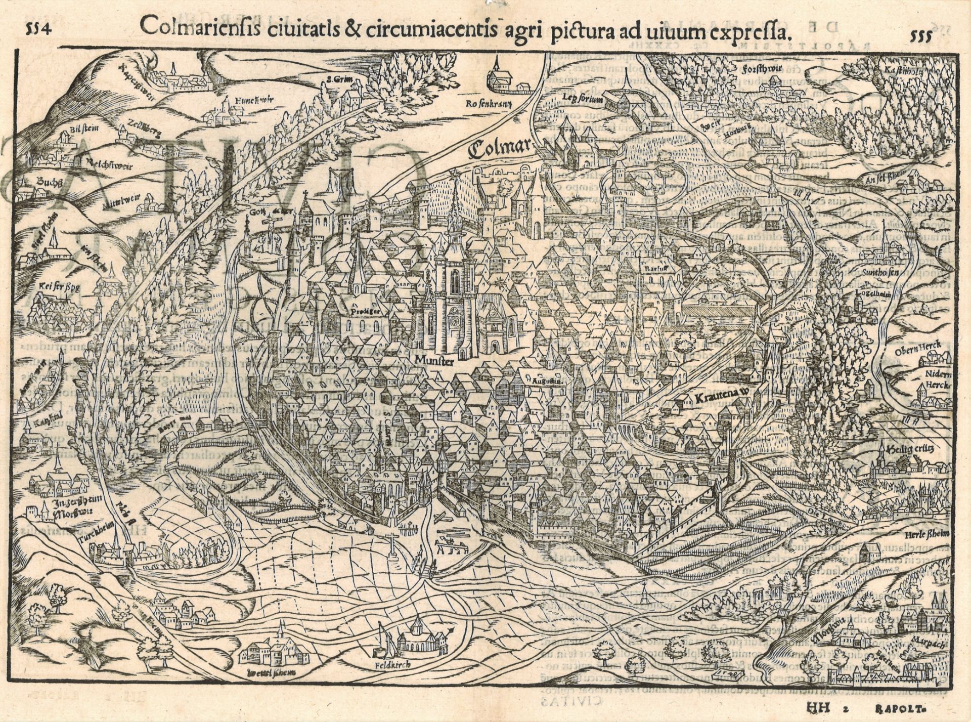 Colmar. Holzschnitt 1548 "Colmariensis Civitatis Stadtplan" Blattmaße: Höhe ca. 31 cm, Breite ca. 39