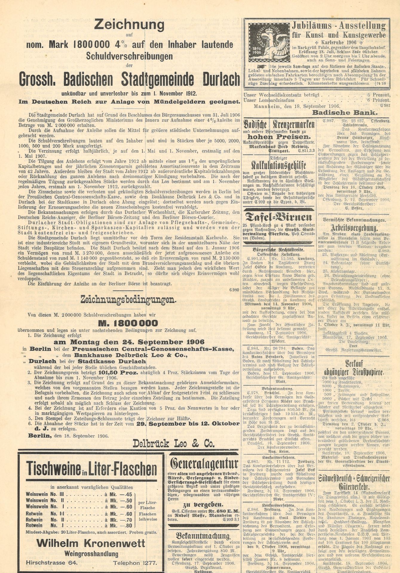 Karlsruher Zeitung - Donnerstag 20. September 1906 -. Nr. 315. Zur Goldenen Hochzeit Ihrer - Image 2 of 2