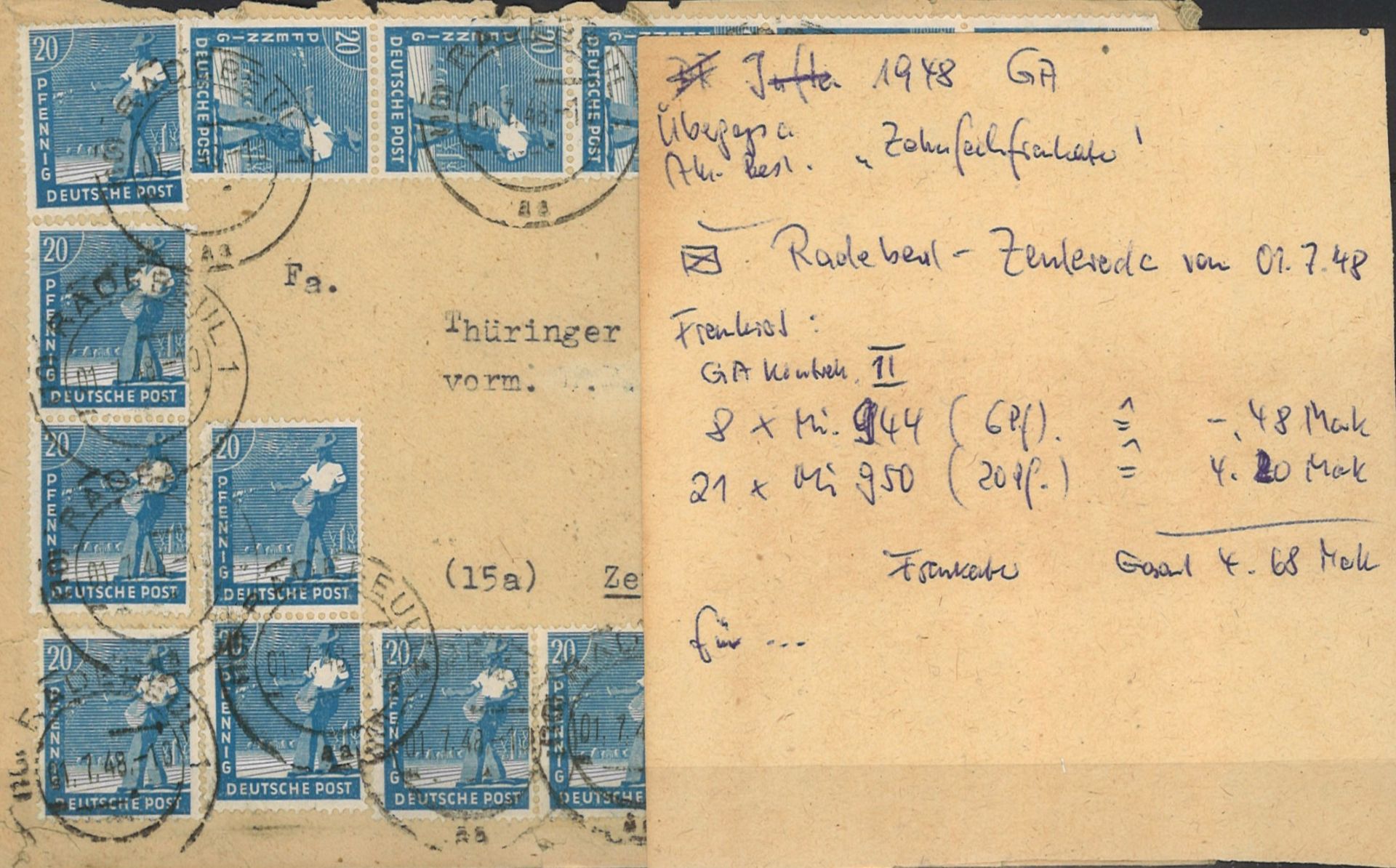 Alliierte Besetzung 1948. Brief mit Zehnfachfrankatur.