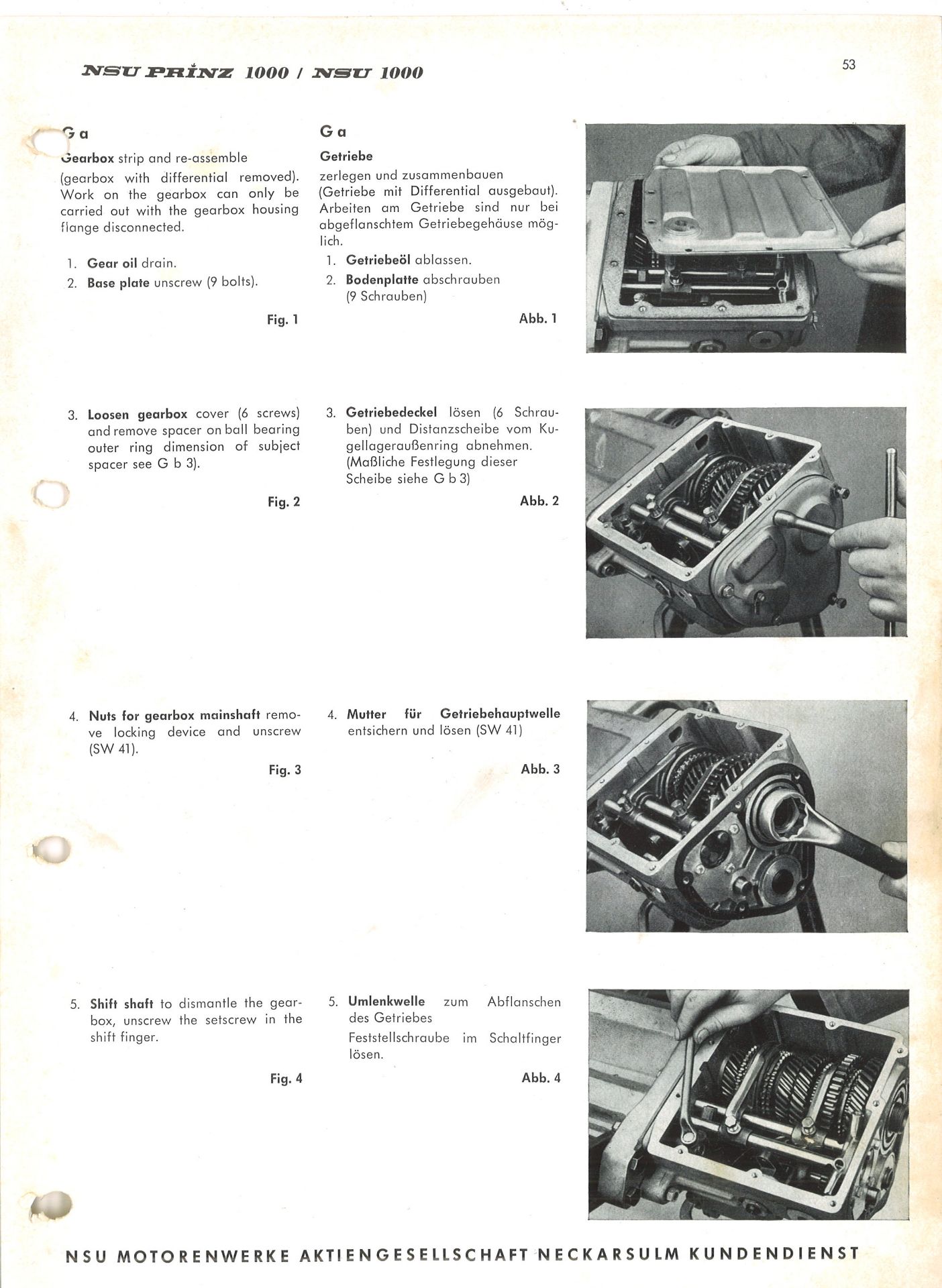 Aus Oldtimer Sammlung! NSU Reperaturhandbuch "NSU 1000, NSU 1200" NSU Motorenweke Aktiengesellschaft - Bild 3 aus 3