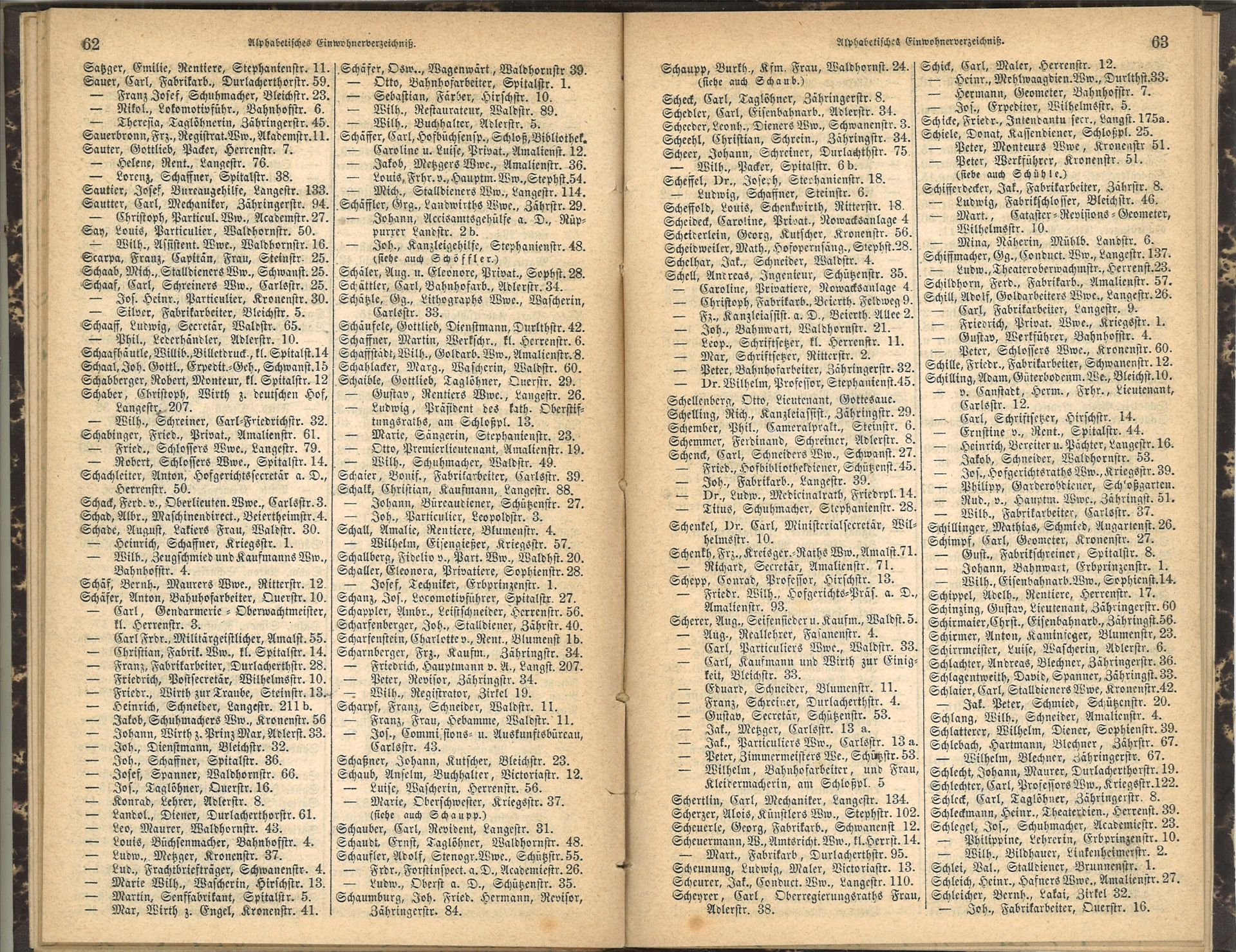 Adressbuch der Stadt Karlsruhe von 1872, mit alphabetischem Einwohnerverzeichnis. - Bild 3 aus 3
