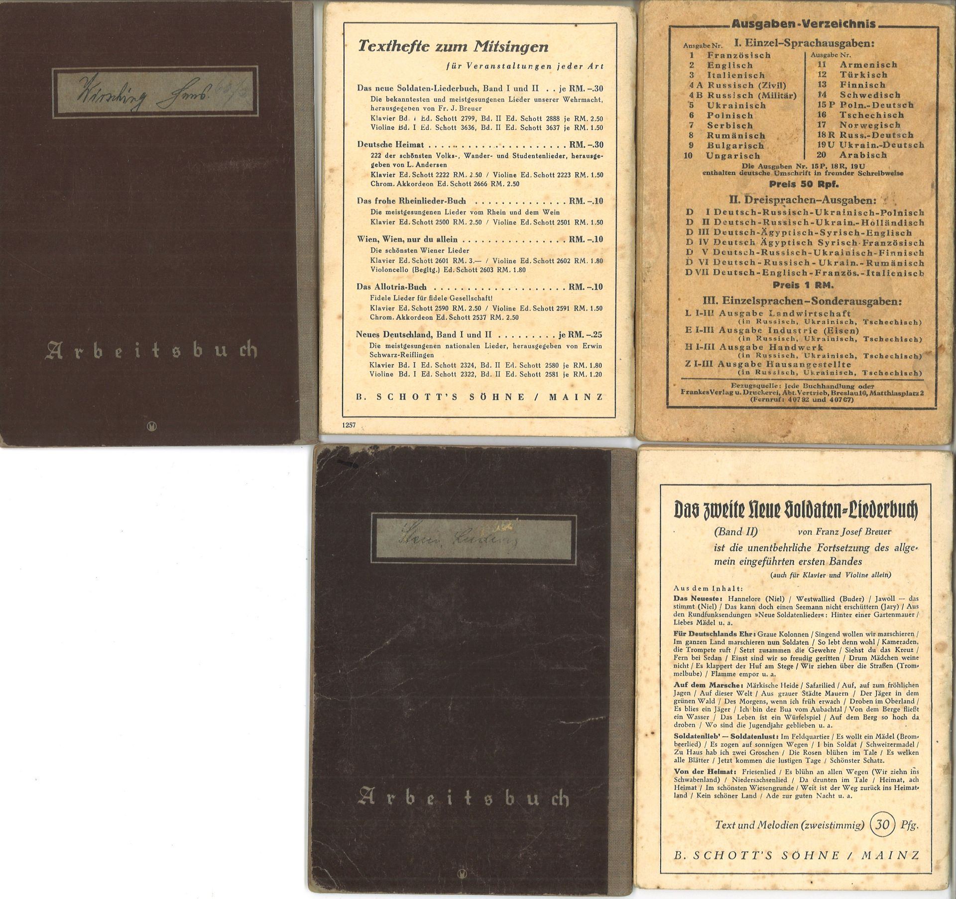 Konvolut 3. Reich dabei 2 Arbeitsbücher, Liedheft 1+2 sowie 1 Wörterbuch Deutsch Russisch. Bitte - Bild 2 aus 4