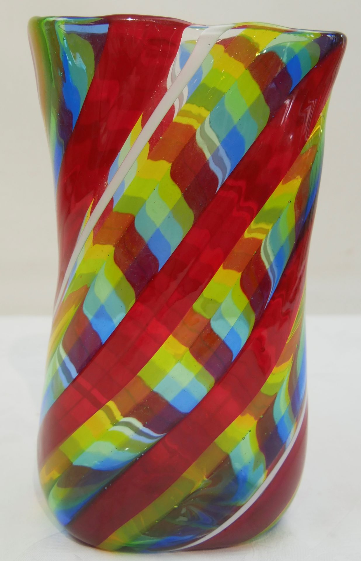 Murano, wohl Fulvio Bianloni zugeschrieben. 5-farben Glasvase, Fasce Ritork-Vase. Abriß am Stand