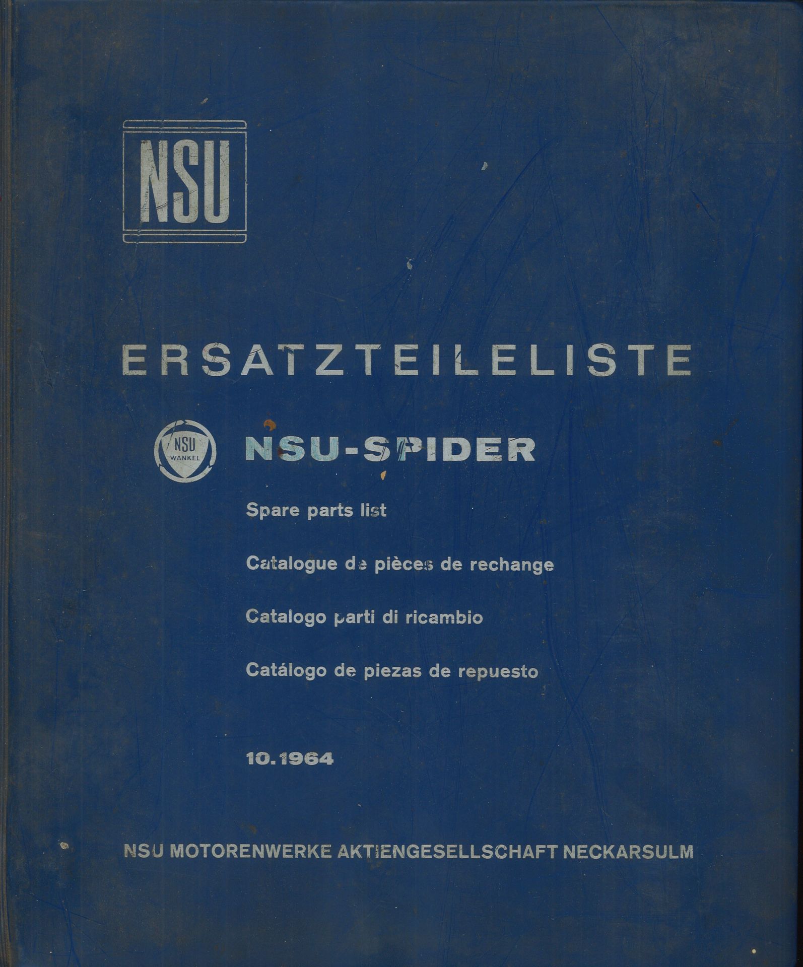 Aus Oldtimer Sammlung! NSU Ersatzteileliste "NSU - Spider" 10.1964. NSU Motorwerke