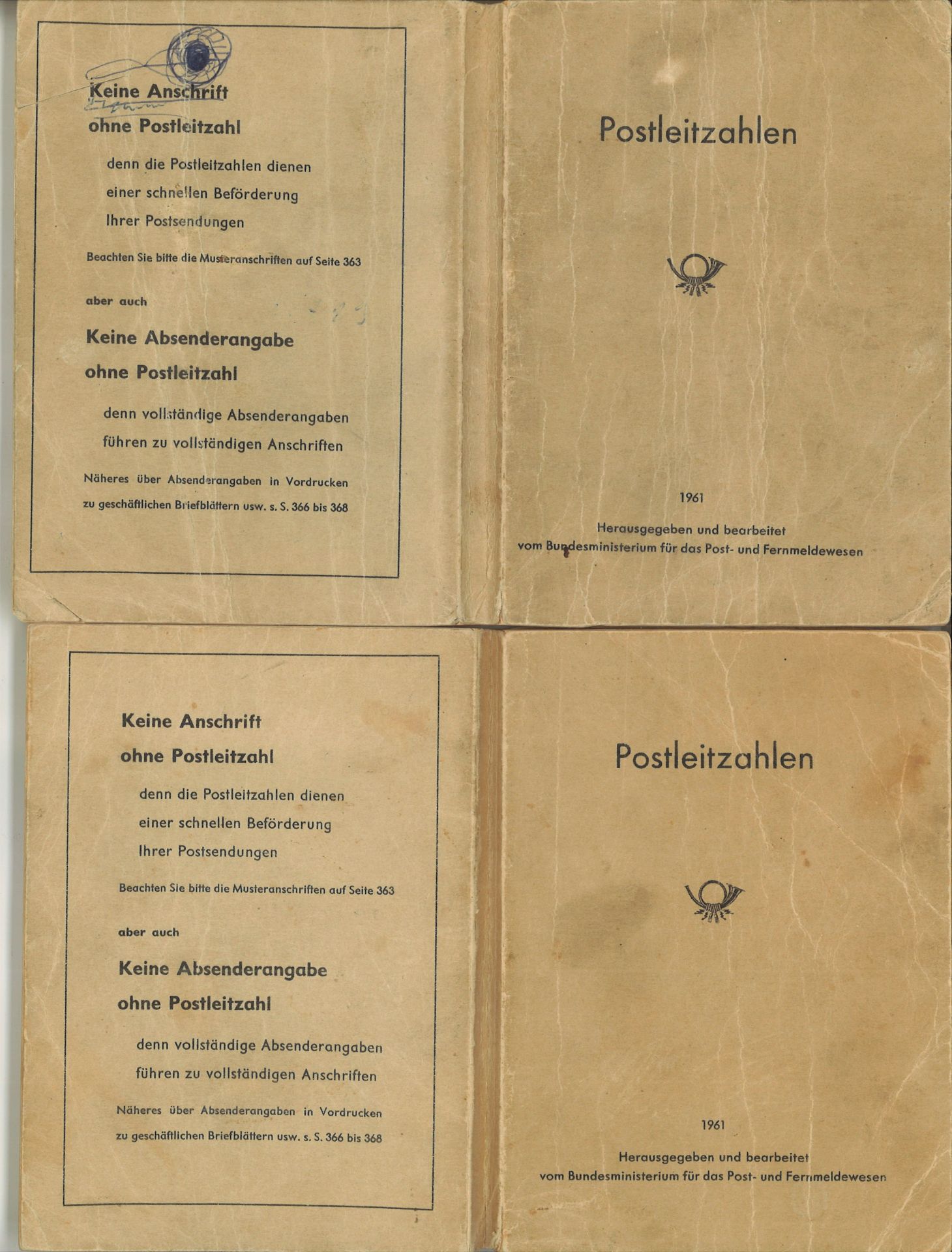 2 Postleitzahlen Bücher von 1961. Herausgegeben und bearbeitet vom Bundesministerium für das Post-