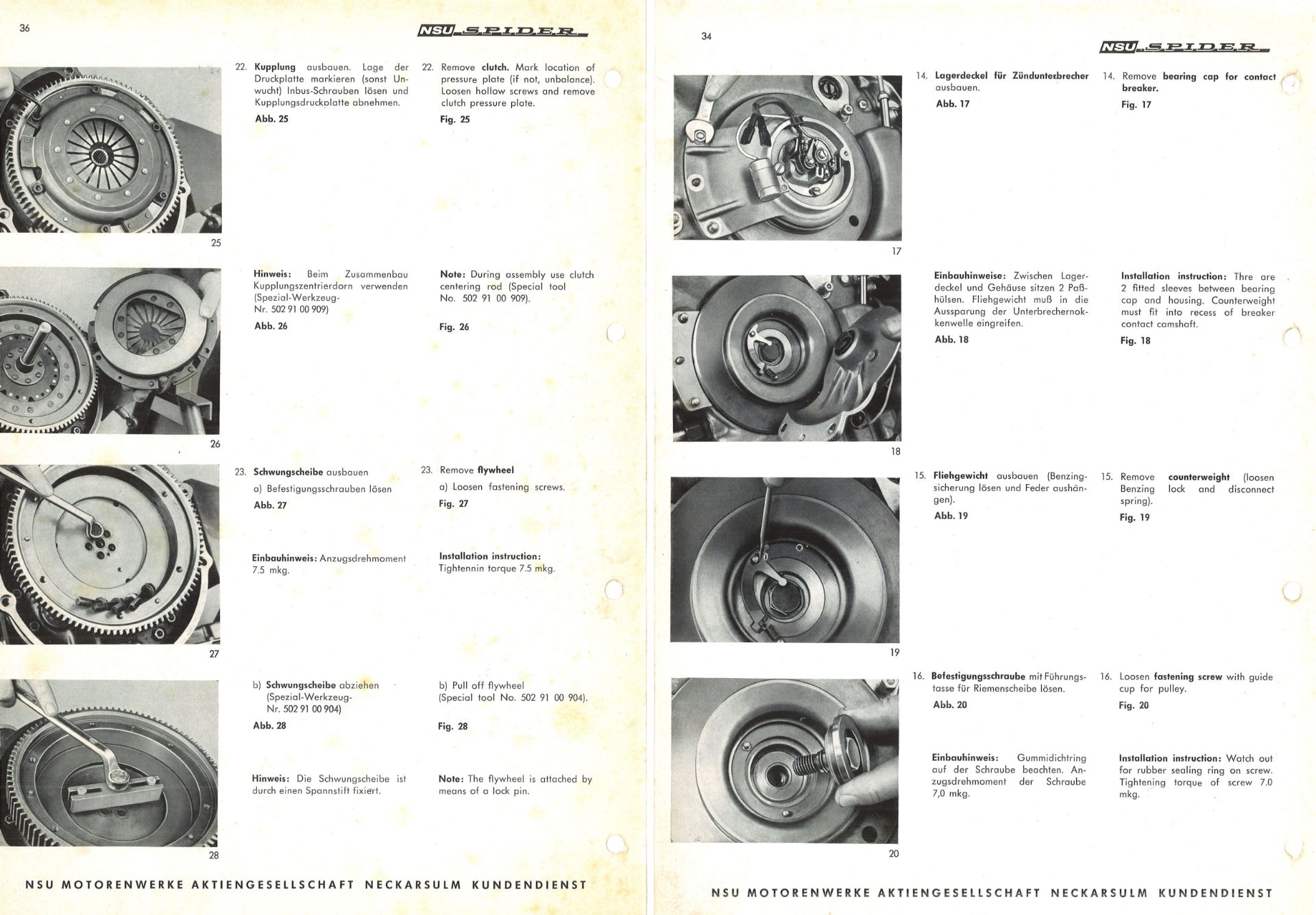 Aus Oldtimer Sammlung! NSU Reparaturenhandbuch "NSU - SPIDER" 10.1964. NSU Motorwerke - Bild 2 aus 2