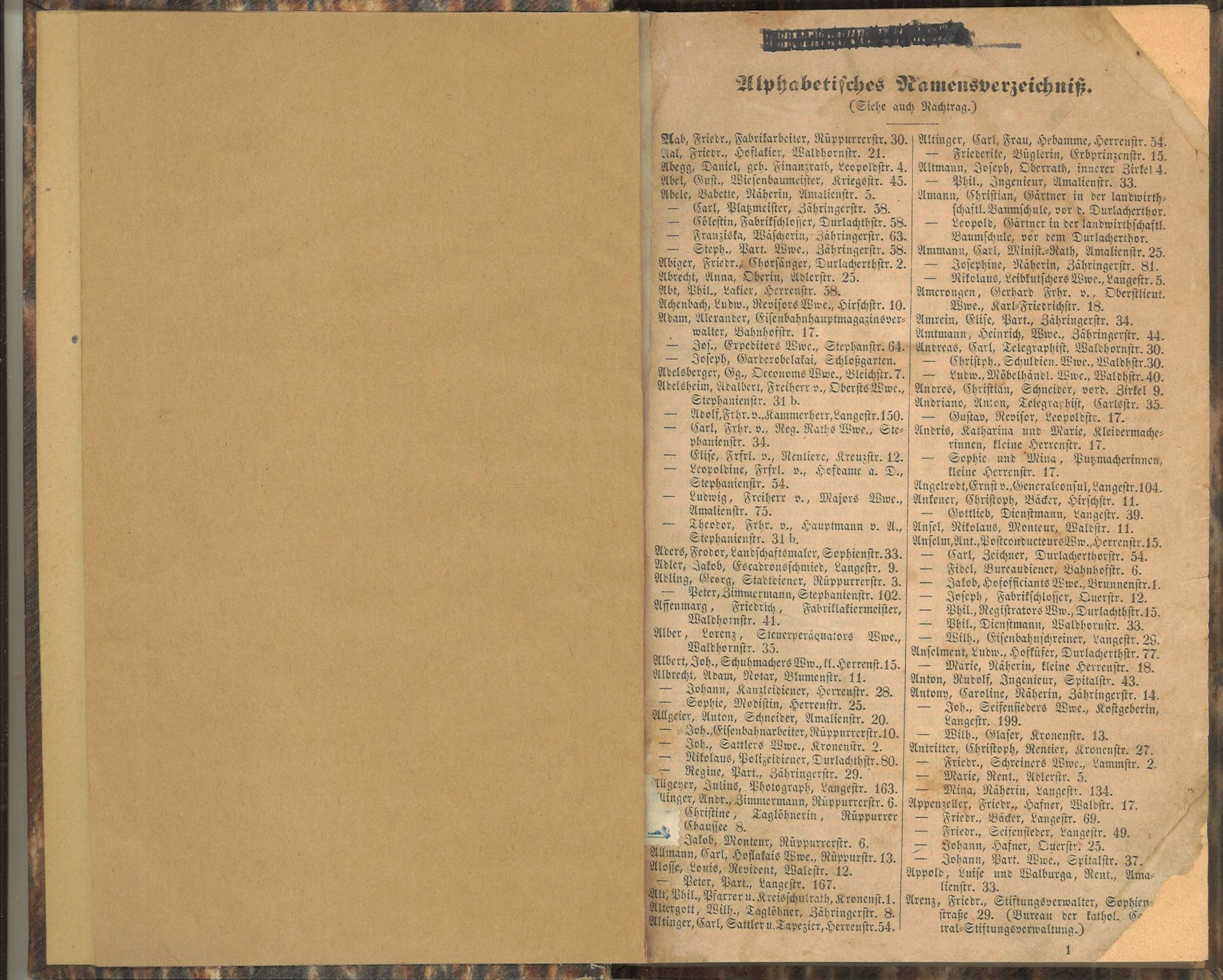 Adresskalender der Residenzstadt Carlsruhe 1865, Polizei-Inspektor Carl Reichard und Plizei- - Bild 2 aus 3