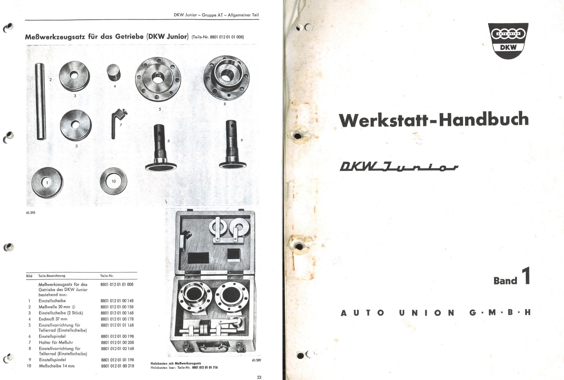 Aus Oldtimer Sammlung! "Werkstatt - Handbuch "DKW Junior" Auto Union GmbH Band 1. Selbst zusammen
