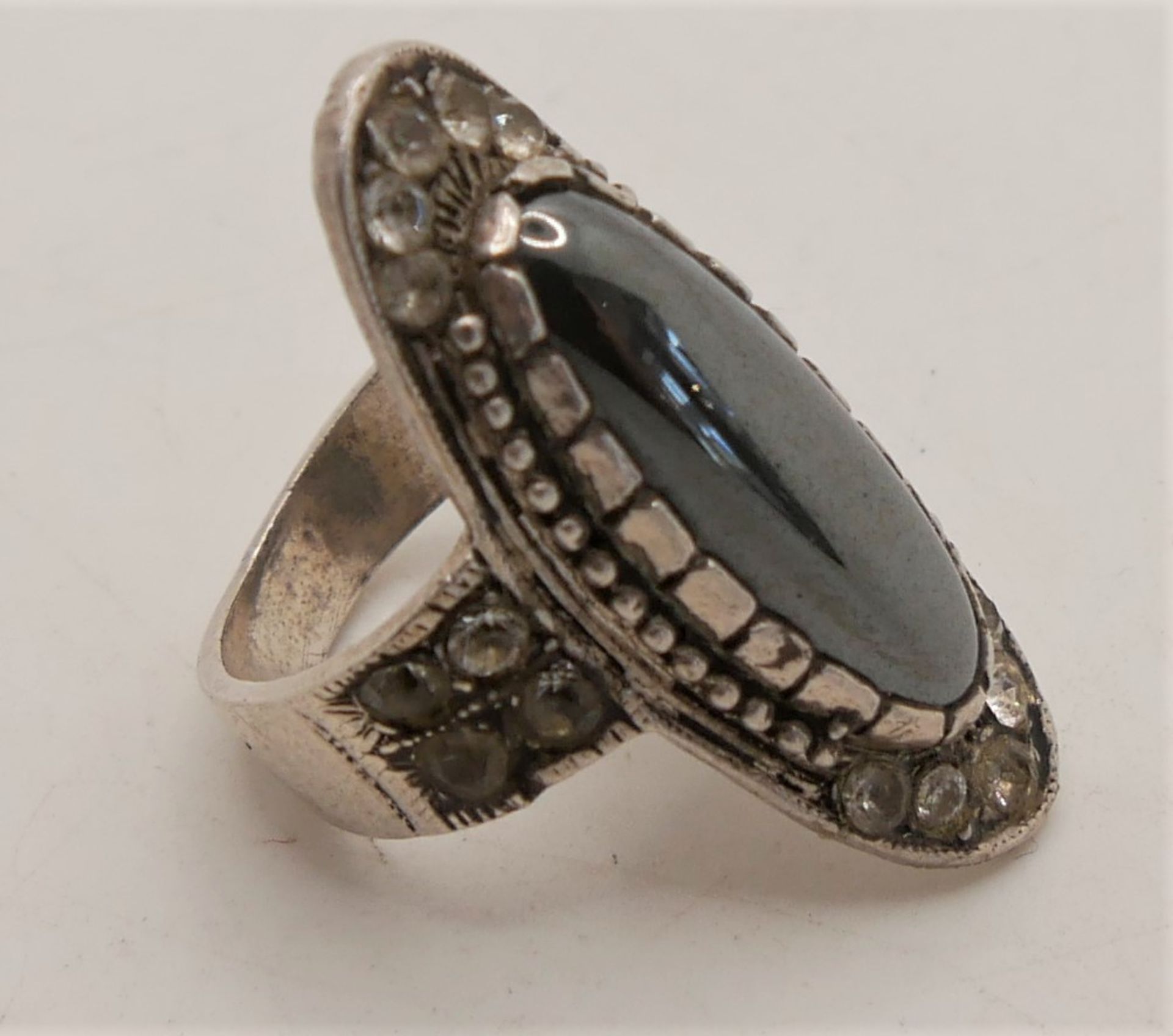Damenring, 925er Silber, besetzt mit Hämatit. Ringgröße 55 - Bild 2 aus 2