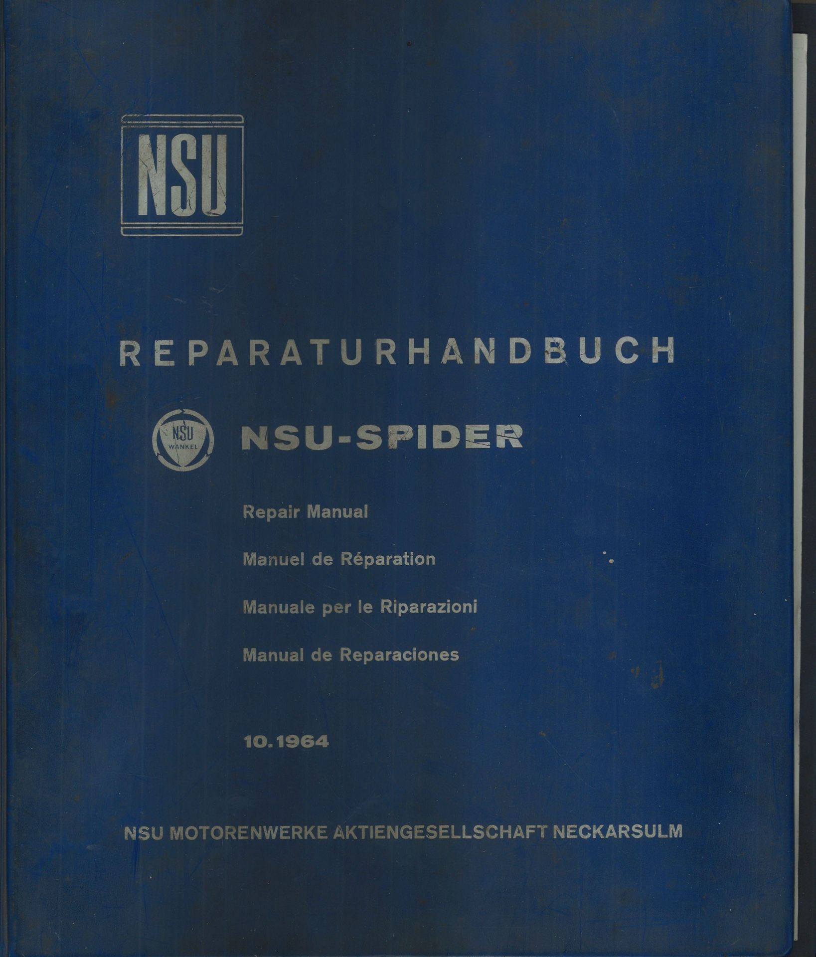 Aus Oldtimer Sammlung! NSU Reparaturenhandbuch "NSU - SPIDER" 10.1964. NSU Motorwerke