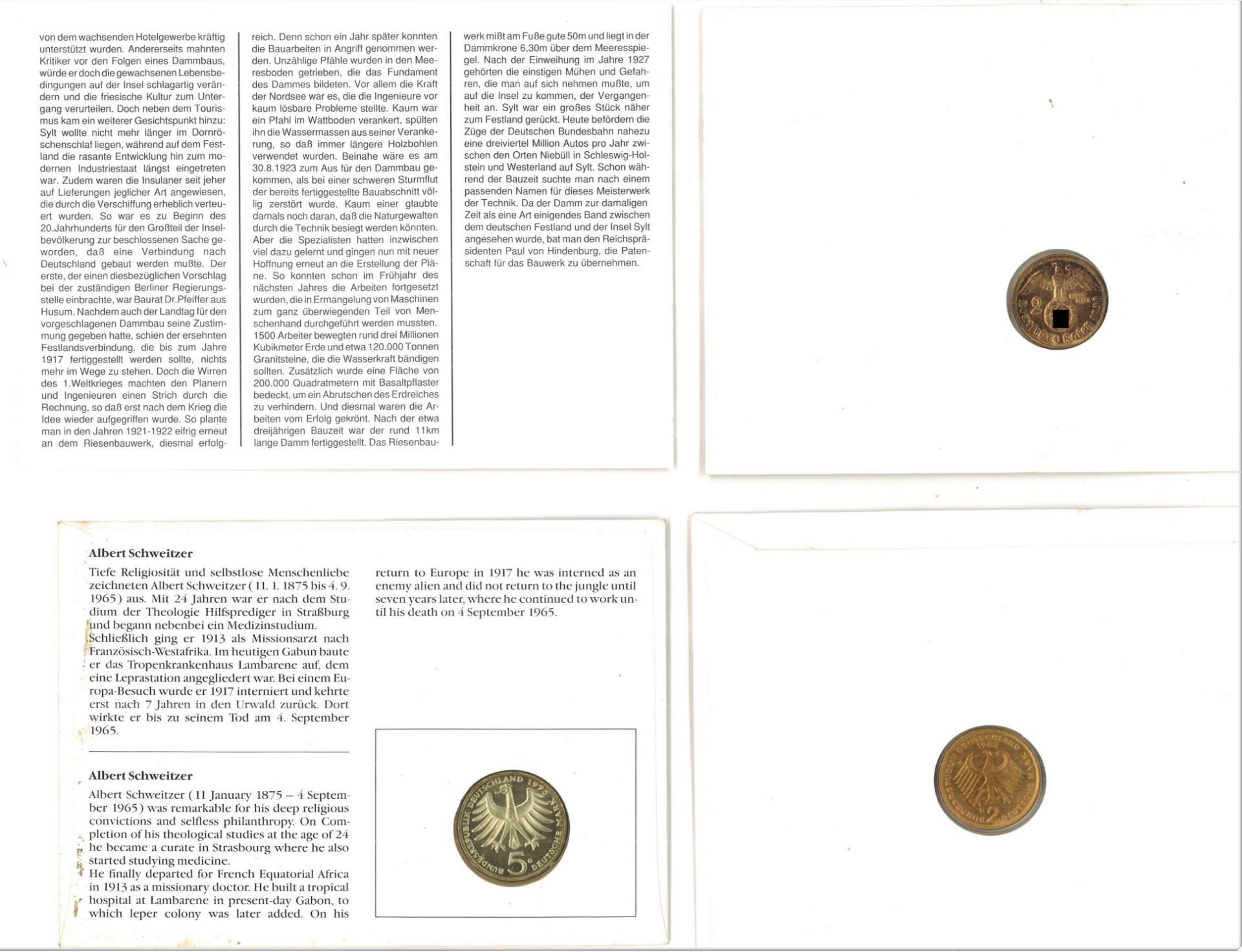 3 Münzbriefe Deutschland, dabei 2 Mark Konrad Adenauer, 5 Mark Albert Schweitzer und 2 Mark - Bild 2 aus 2