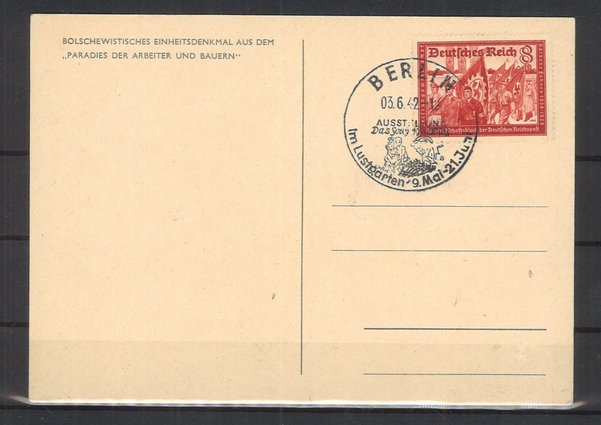 Postkarte Deutsches Reich "Ausstellung das Sowjet-Paradies" 1942, gelaufen - Bild 2 aus 2