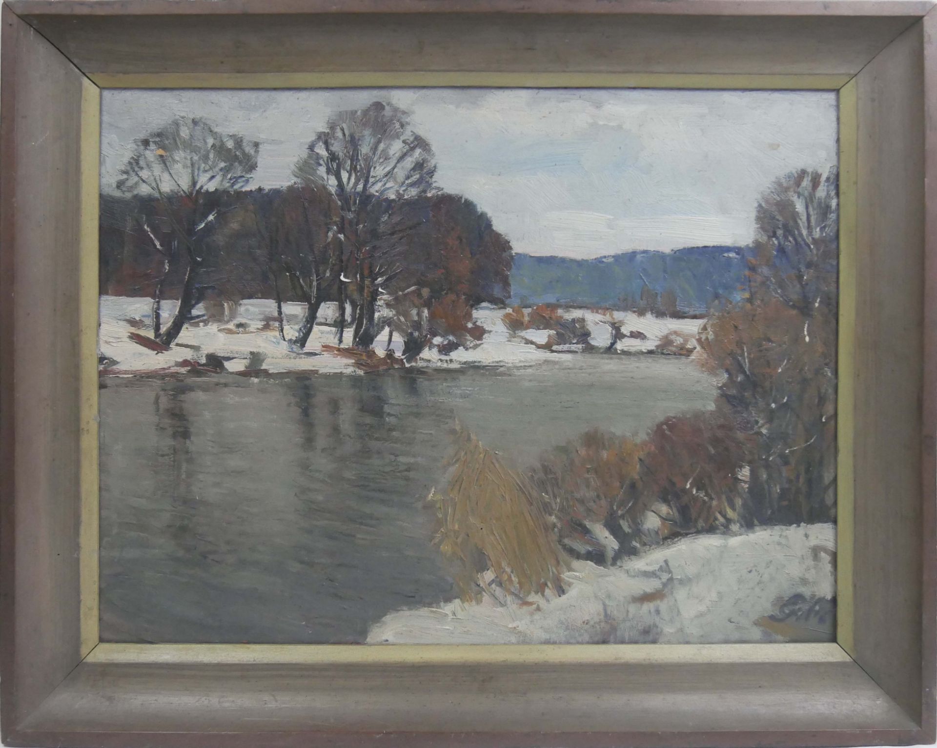 Paul ERBE (1894-1972), Haimhausen bei München, Ölgemälde auf Hartfaserplatte "Winter am Fluss",