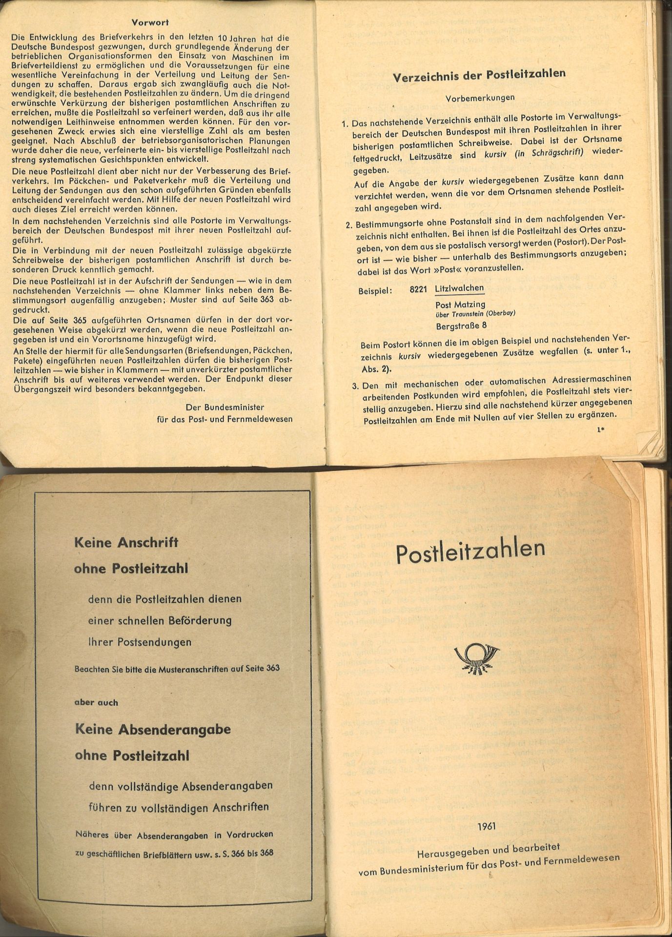 2 Postleitzahlen Bücher von 1961. Herausgegeben und bearbeitet vom Bundesministerium für das Post- - Bild 2 aus 2