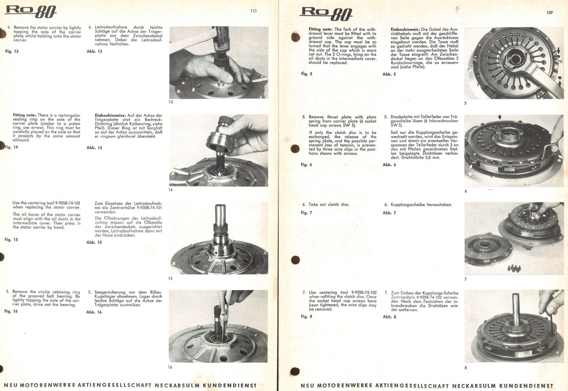 NSU Reparaturhandbuch "NSU RO 80" NSU Motorenwerke Aktiengesellschaft Neckarsulm. Januar 1970. - Bild 4 aus 4