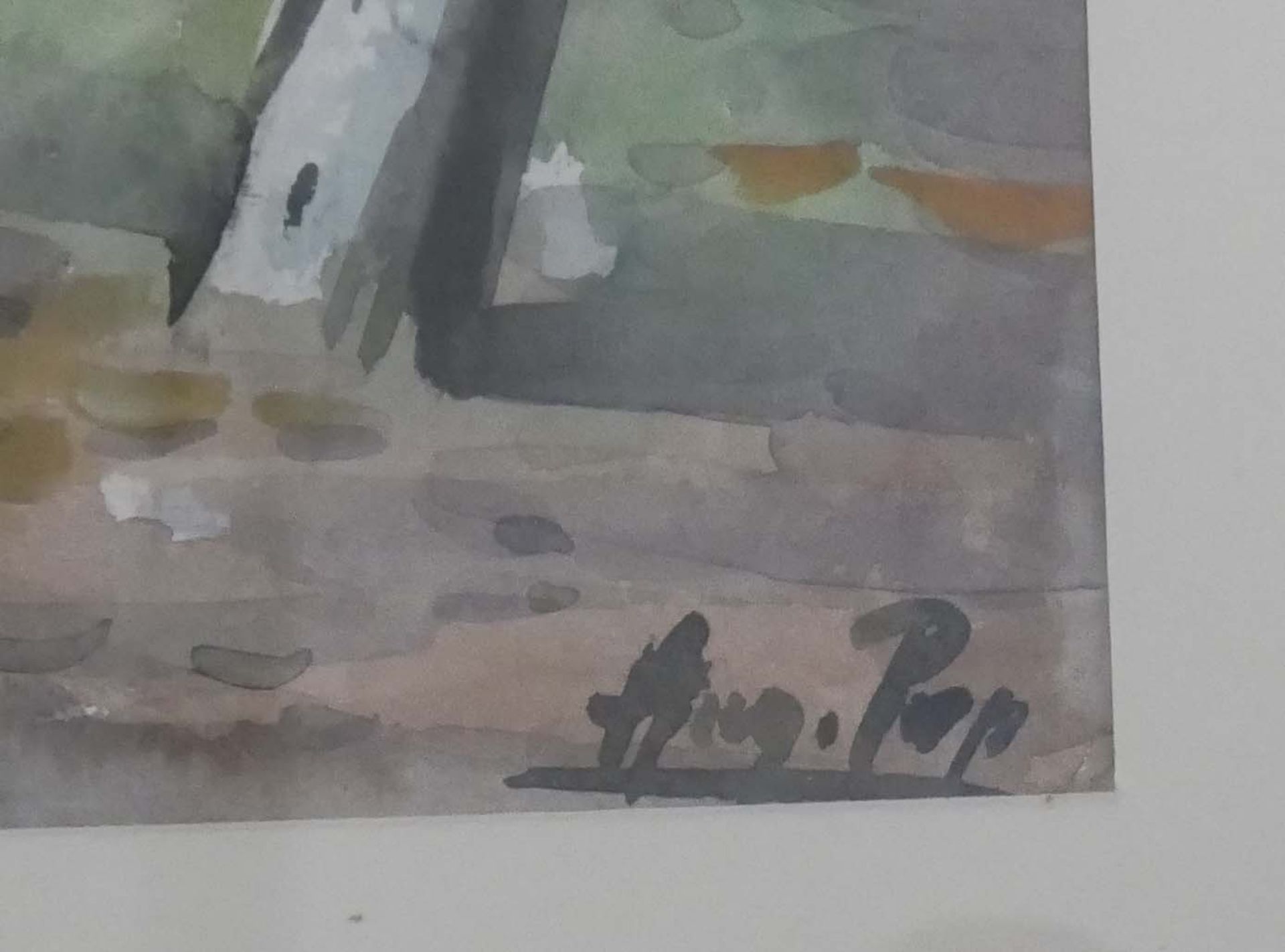 Aquarell auf Papier "Waldlichtung", rechts unten undeutliche Signatur. Hinter Glas gerahmt. Rahmen - Bild 3 aus 4