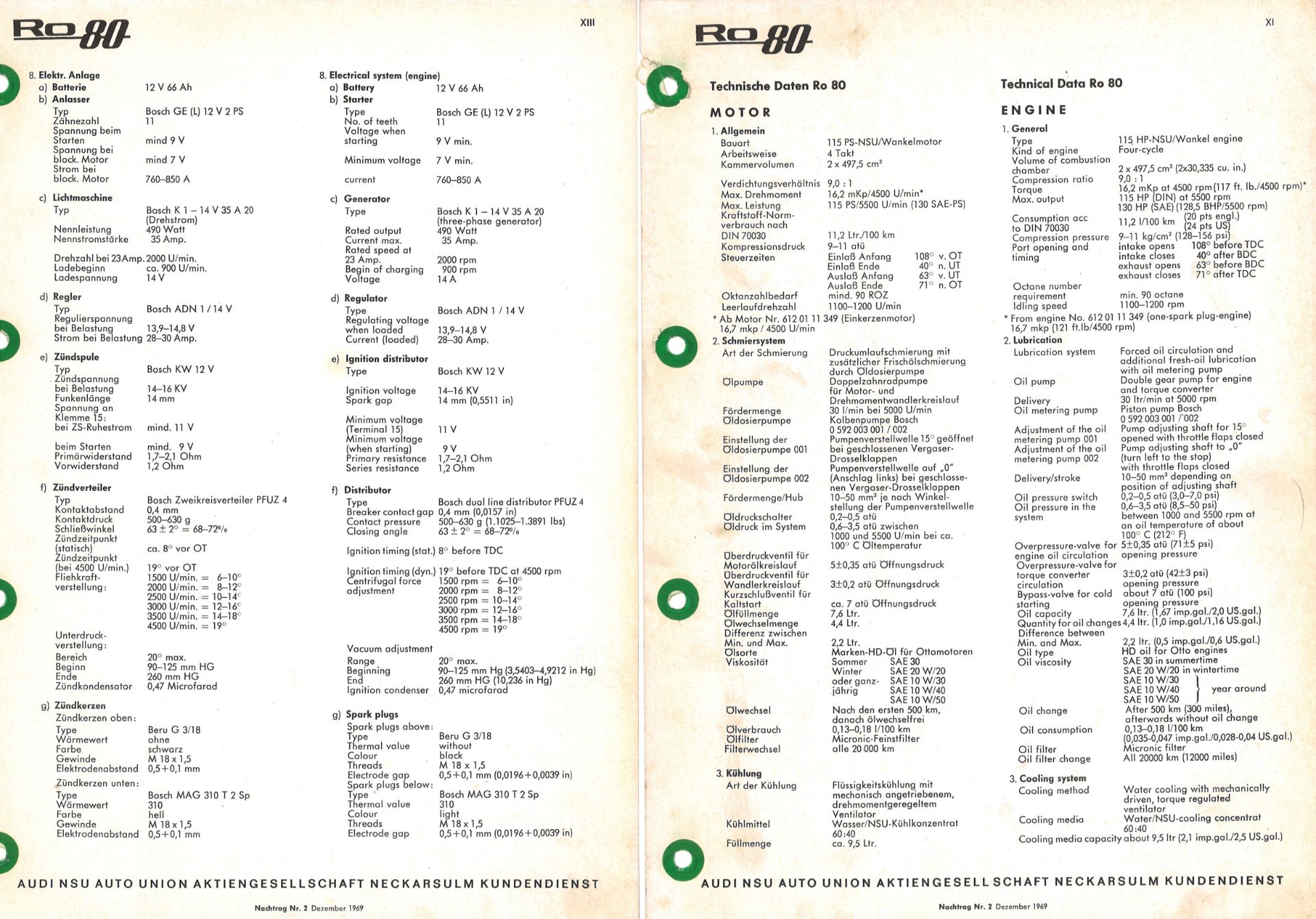 NSU Reparaturhandbuch "NSU RO 80" NSU Motorenwerke Aktiengesellschaft Neckarsulm. Januar 1970. - Bild 2 aus 4
