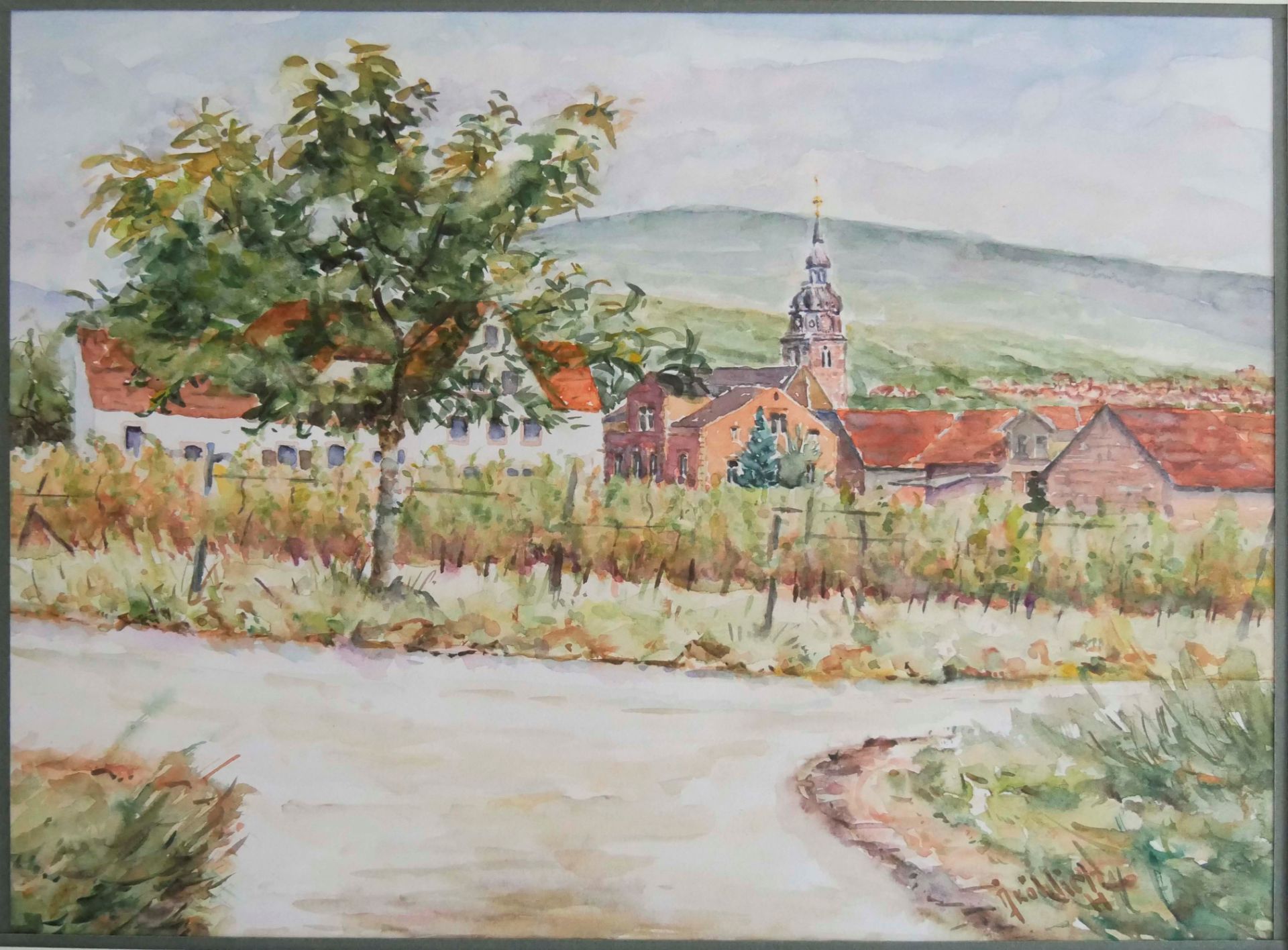 Pfälzer Maler Fröhlich. Aquarell "Hainfeld" im passepartout Rahmen. Rechts unten Signatur, - Bild 2 aus 3