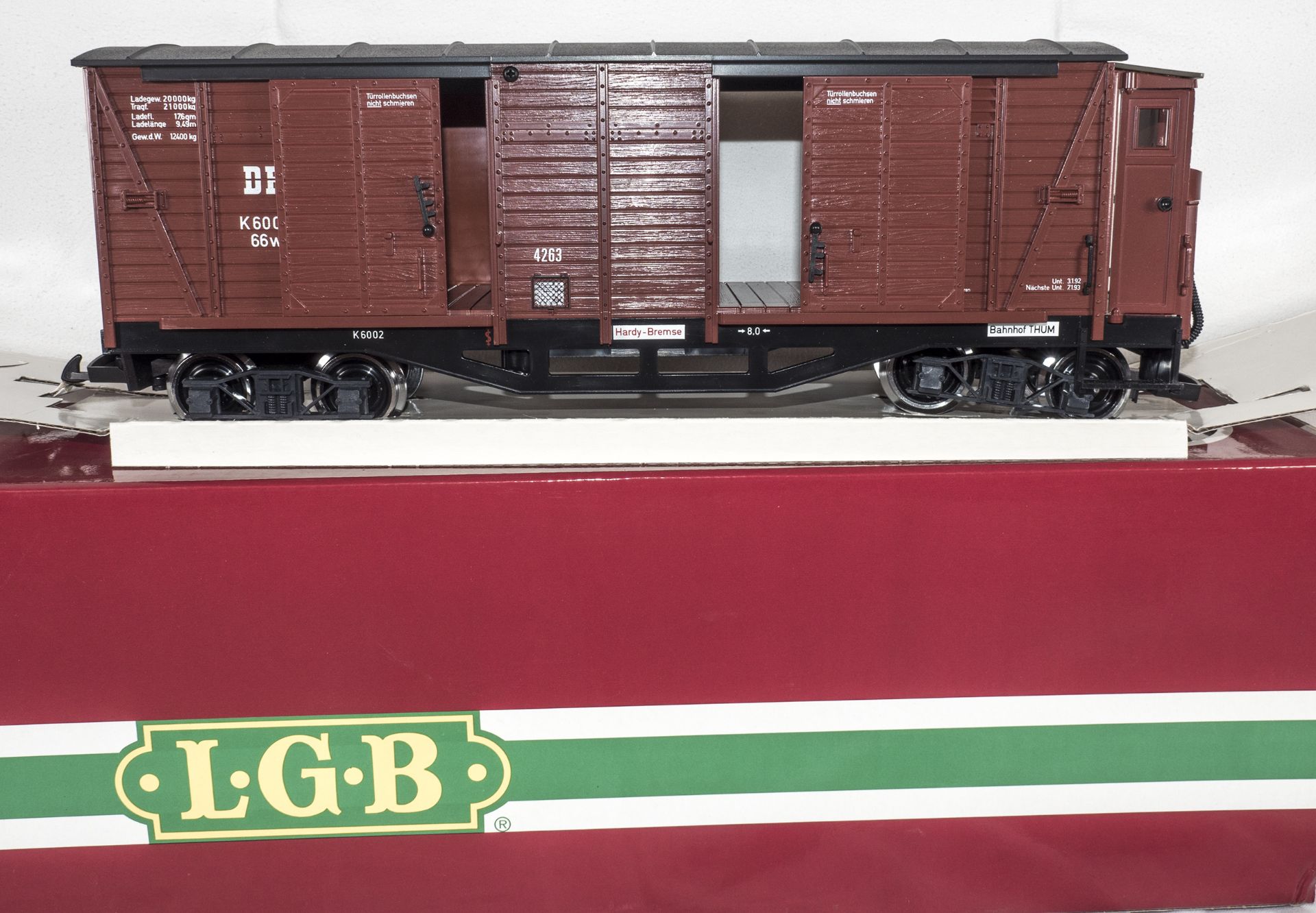 LGB 4263, Güterwagen der DR. 4 - achsig. Sehr guter Zustand in OVP. Spur G.