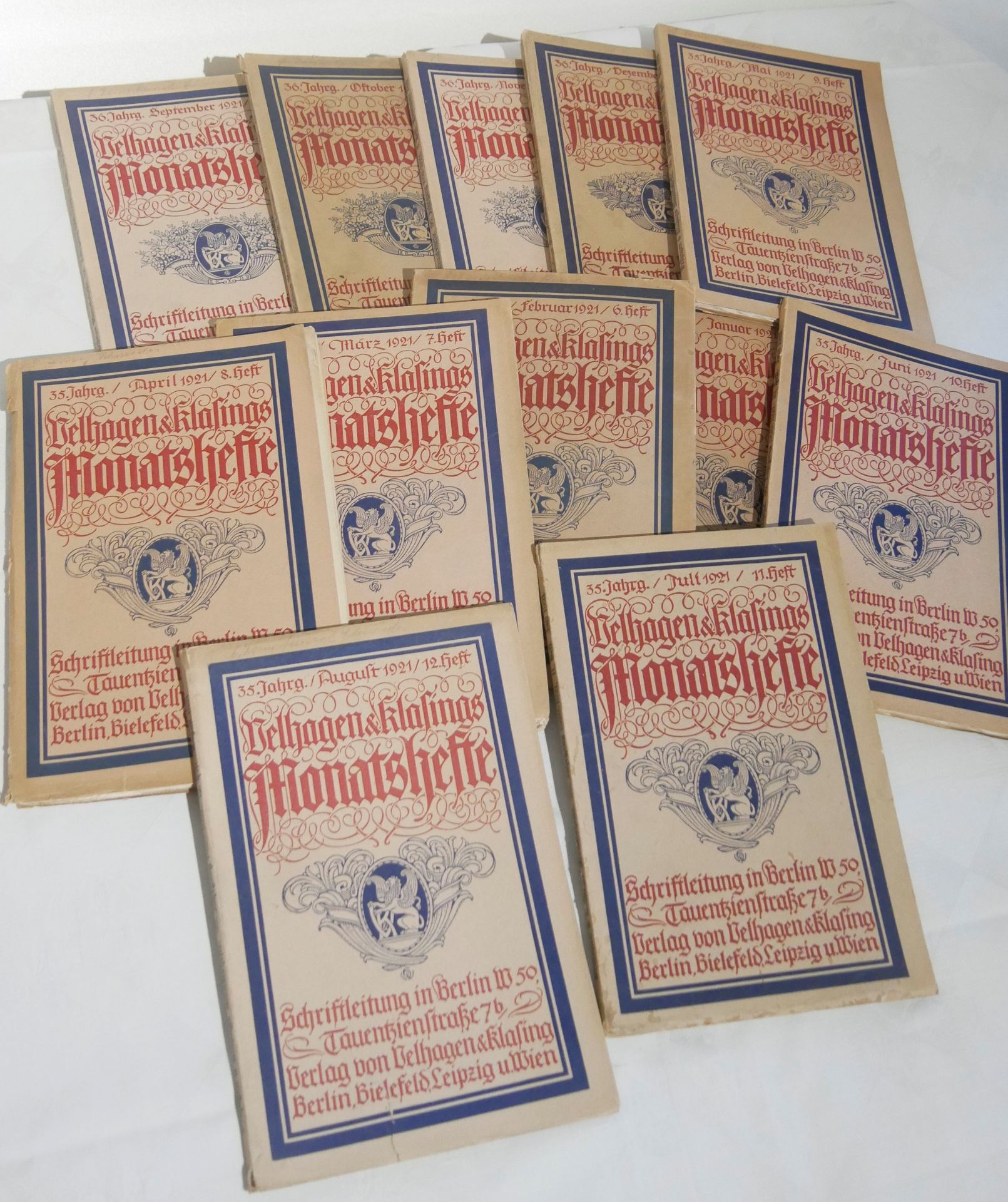 Velhagen & Klasings Monatshefte, 35.& 36. Jahrgang, 1921, insgesamt 12 Heft. Gebrauchter Zustand