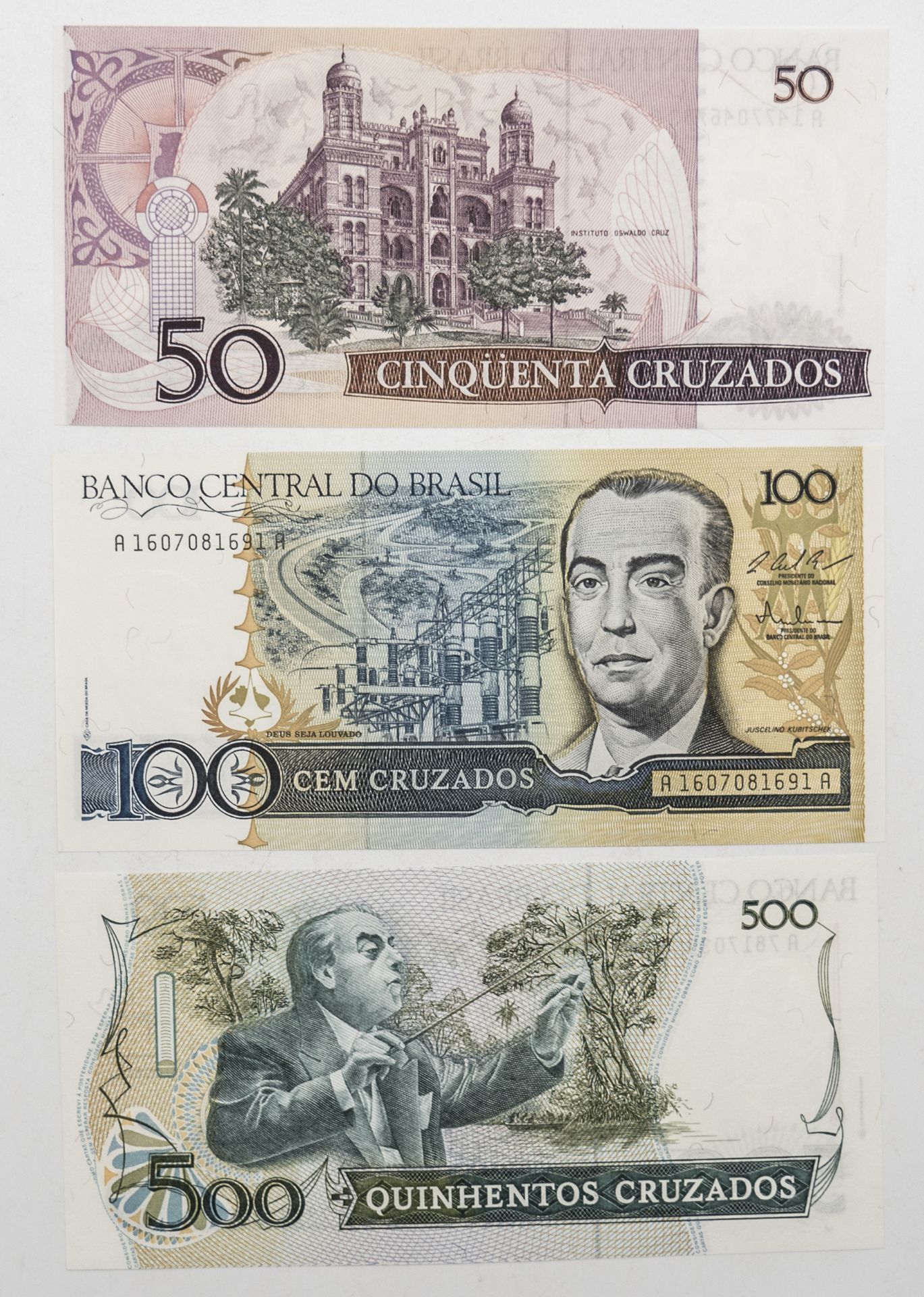 Brasilien, Lot Banknoten, bestehend aus 50.-, 100.- und 500 Cruzados. Erhaltung: vz.