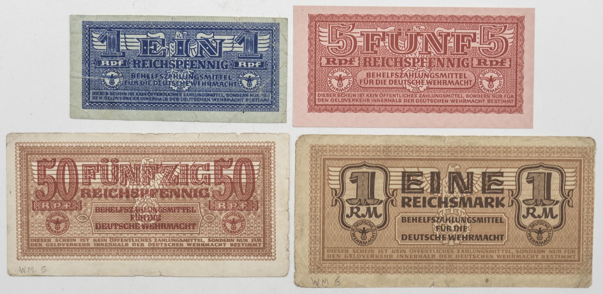 Drittes Reich, Lot Behelfszahlungsmittel für die deutsche Wehrmacht: 1-, 5- und 50 Reichspfennig und