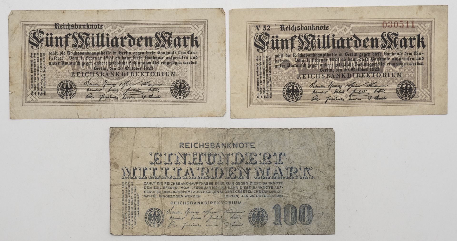 Deutsches Reich 1923,Lot Inflations - Banknoten. Erhaltung: s.
