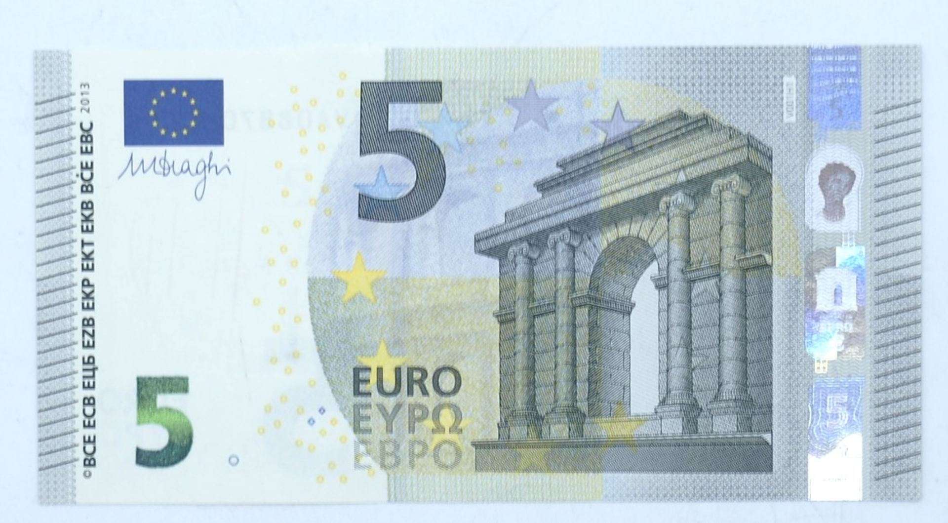 5 Euro - Banknote, Signatur: Draghi. Erhaltung: kassenfrisch.