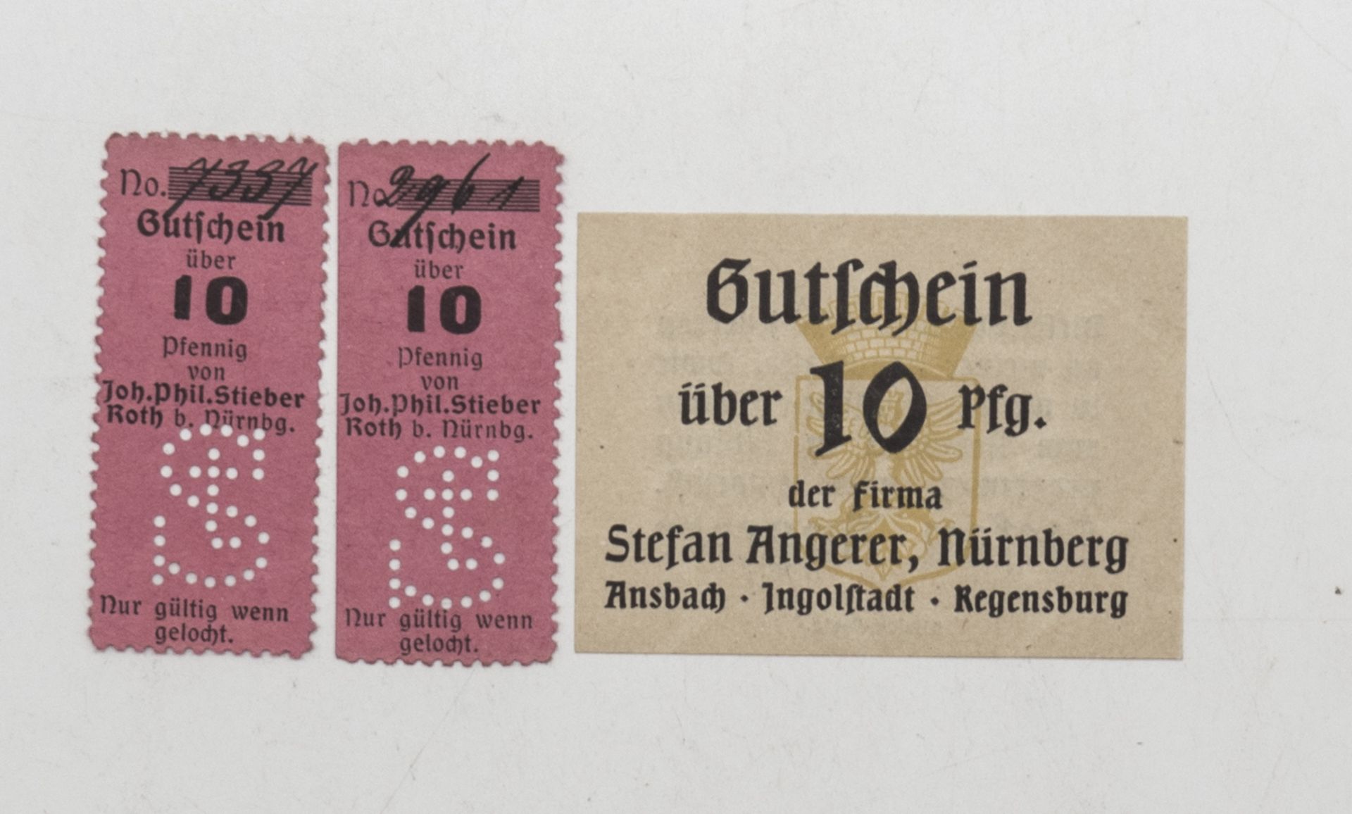 Deutsches Reich, Lot Gutscheine über 10 Pfennig Nürnberg. Erhaltung: vz.