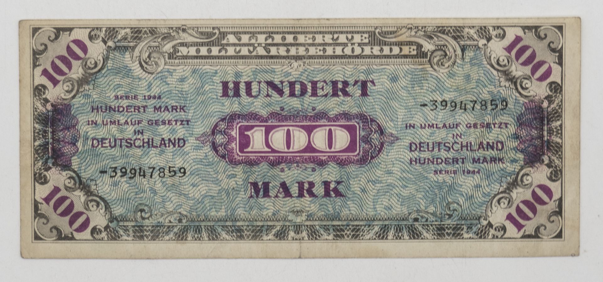 Deutschland - Alliierte Militärbehörde 1944, 100 Mark - Banknote. Erhaltung: ss.