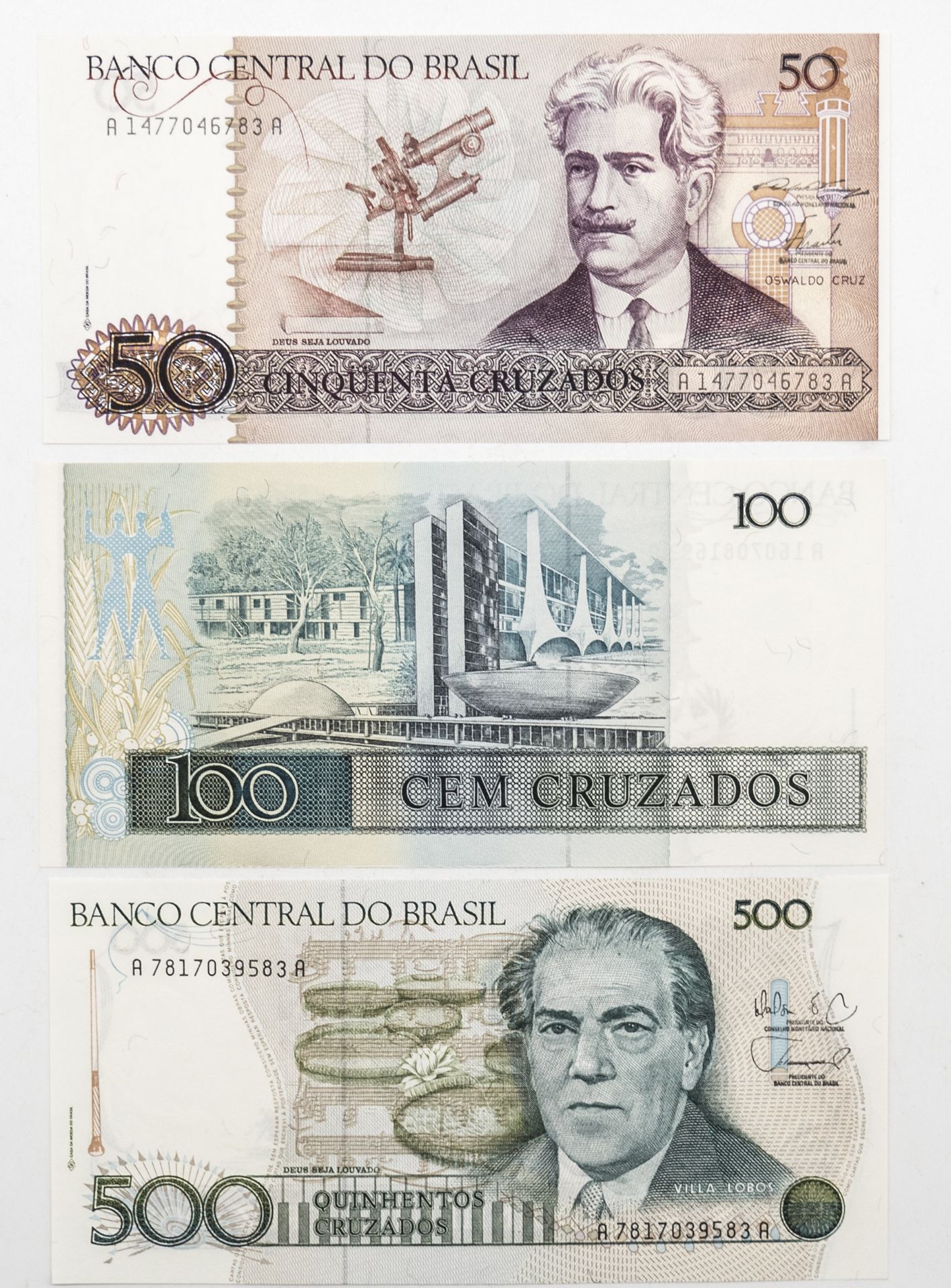 Brasilien, Lot Banknoten, bestehend aus 50.-, 100.- und 500 Cruzados. Erhaltung: vz. - Image 2 of 2