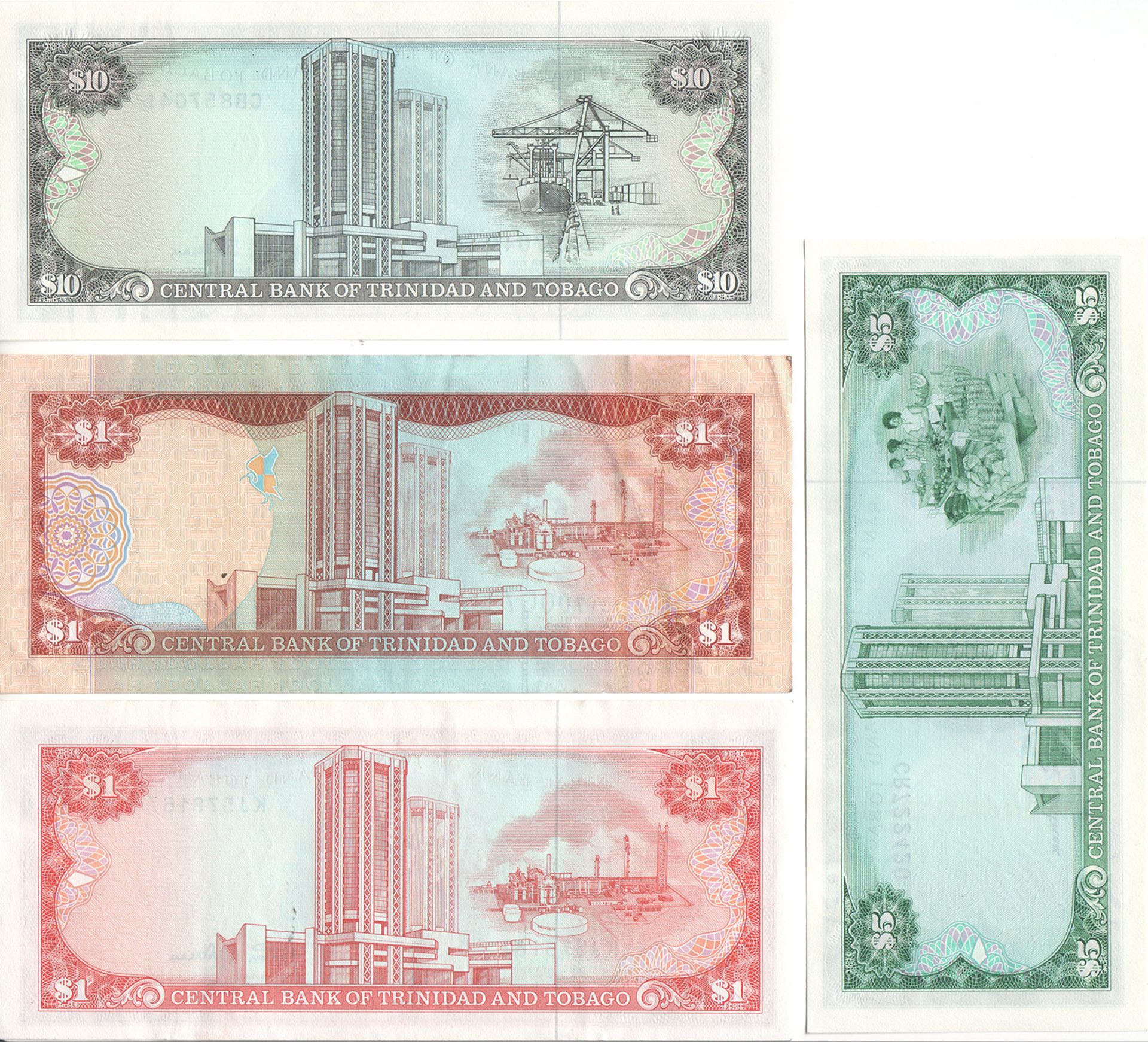 Trinidad & Tobago, Lot Banknoten, bestehend aus 2 x 1 Dollar, 5.- Dollar und 10.- Dollar. Erhaltung: - Bild 2 aus 2