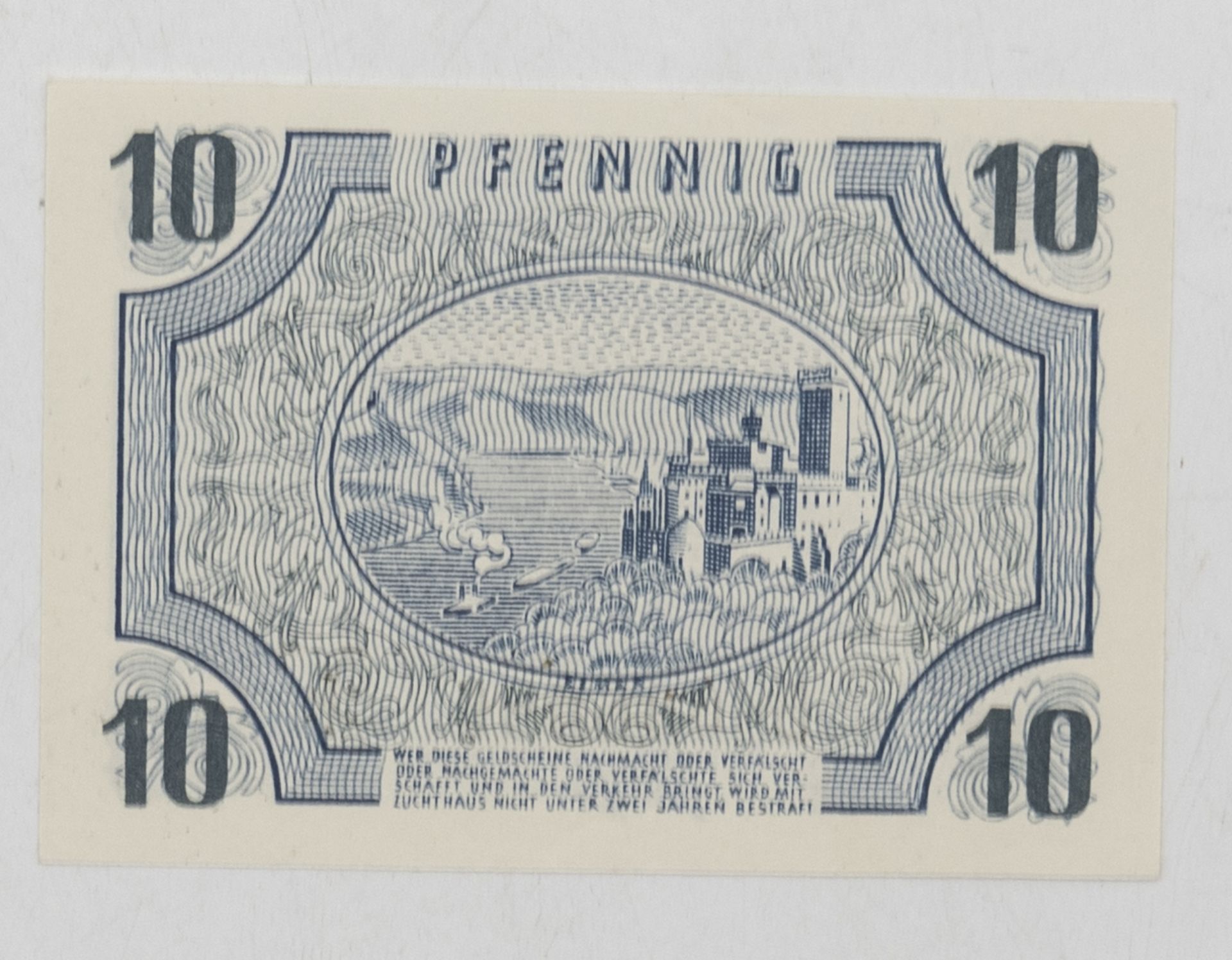 Geldschein 10 Pfennig, Rheinland - Pfalz, 15. Oktober 1947. Erhaltung: Kassenfrisch. - Bild 2 aus 2