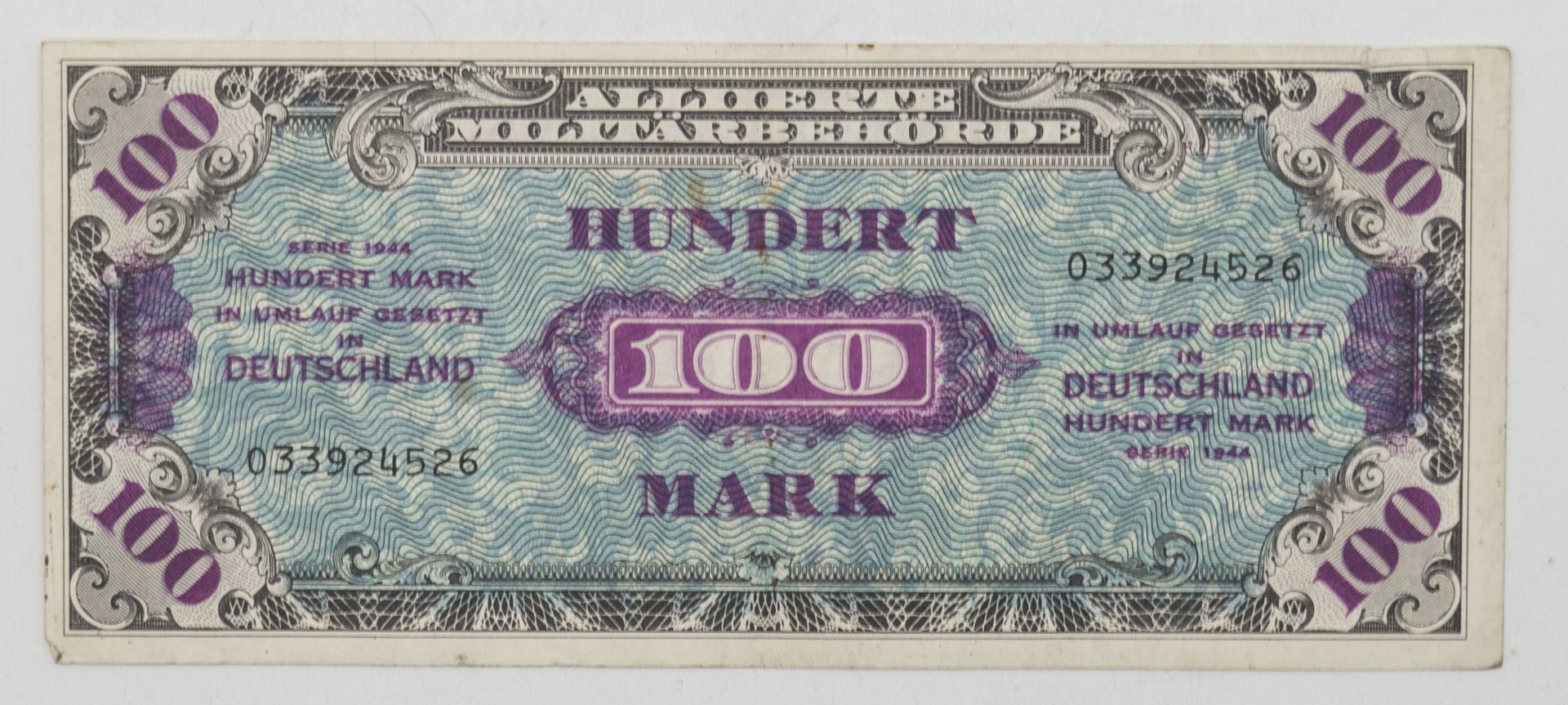 Deutschland - Alliierte Militärbehörde 1944, 100 Mark - Banknote. Erhaltung: ss.