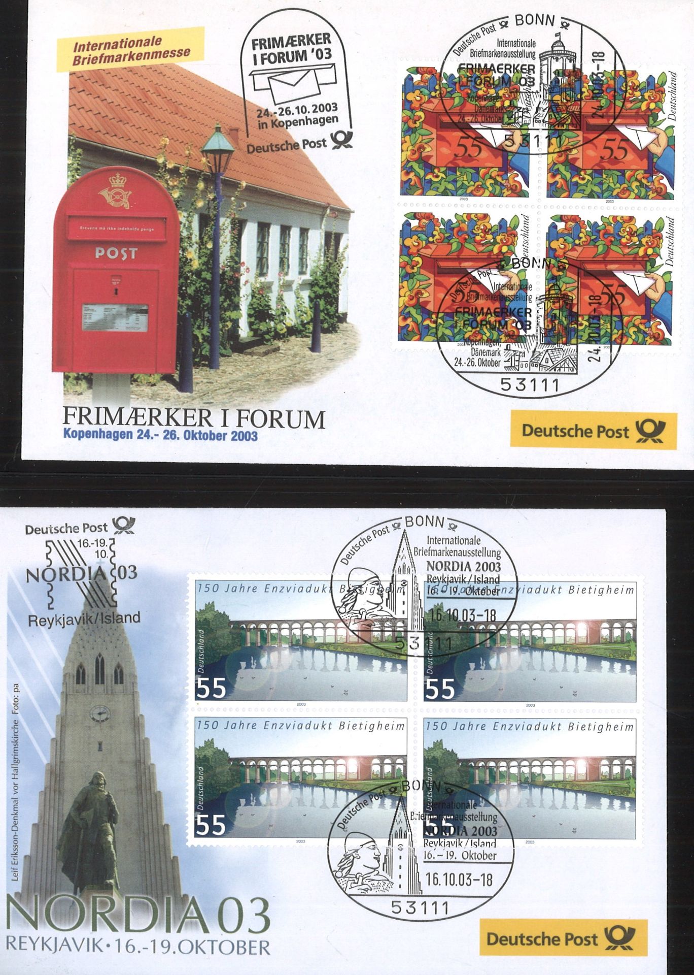 Leuchtturm Ringbinder mit 100 verschiedenen Ausstellungsbelegen der Deutschen Post. Jahrgänge 1998- - Bild 3 aus 3