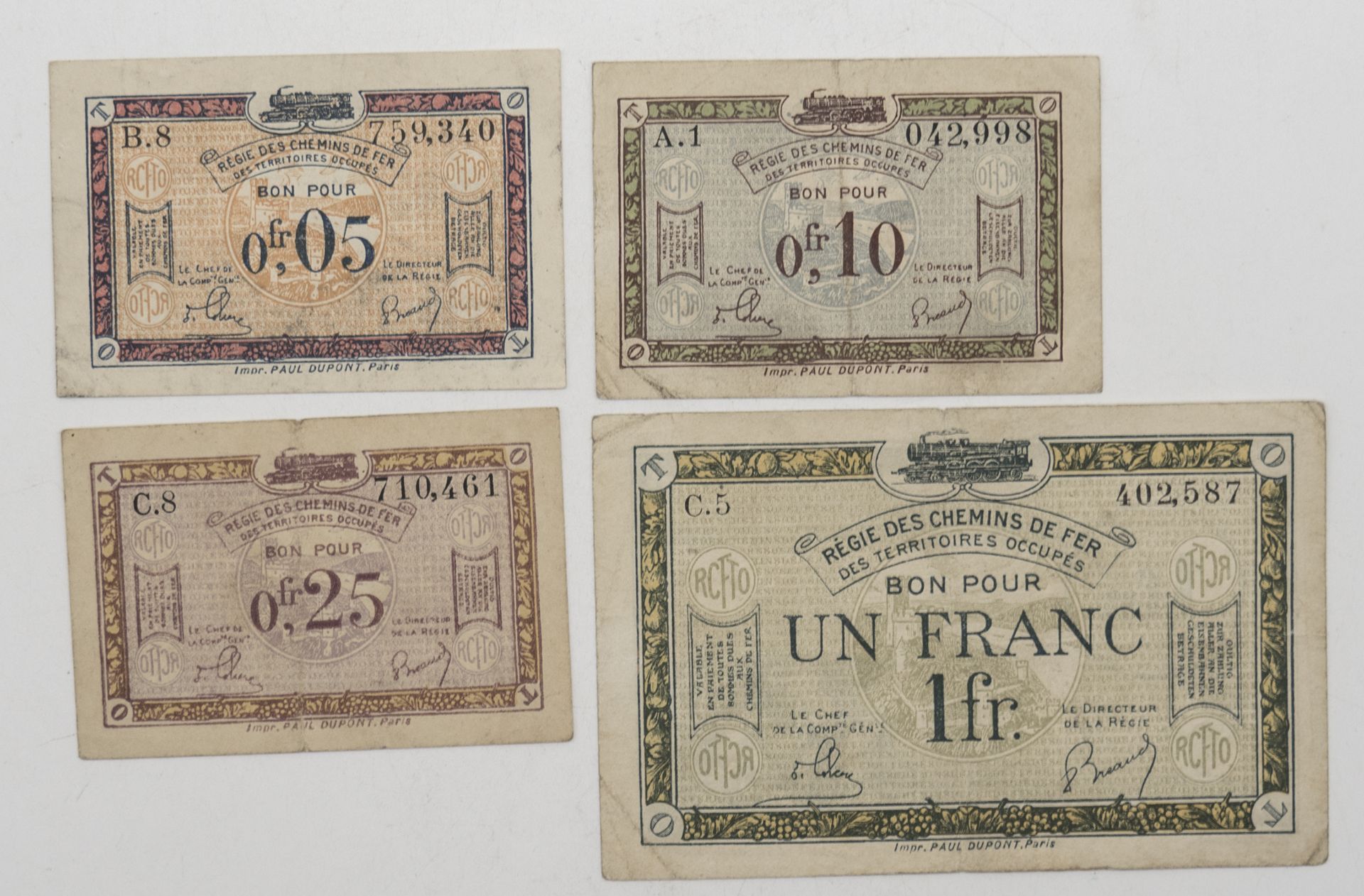 Frankreich, Notgeld für besetzte Gebiete der Eisenbahnverwaltung. 0,05 Franc, 0,10 Franc,0,25