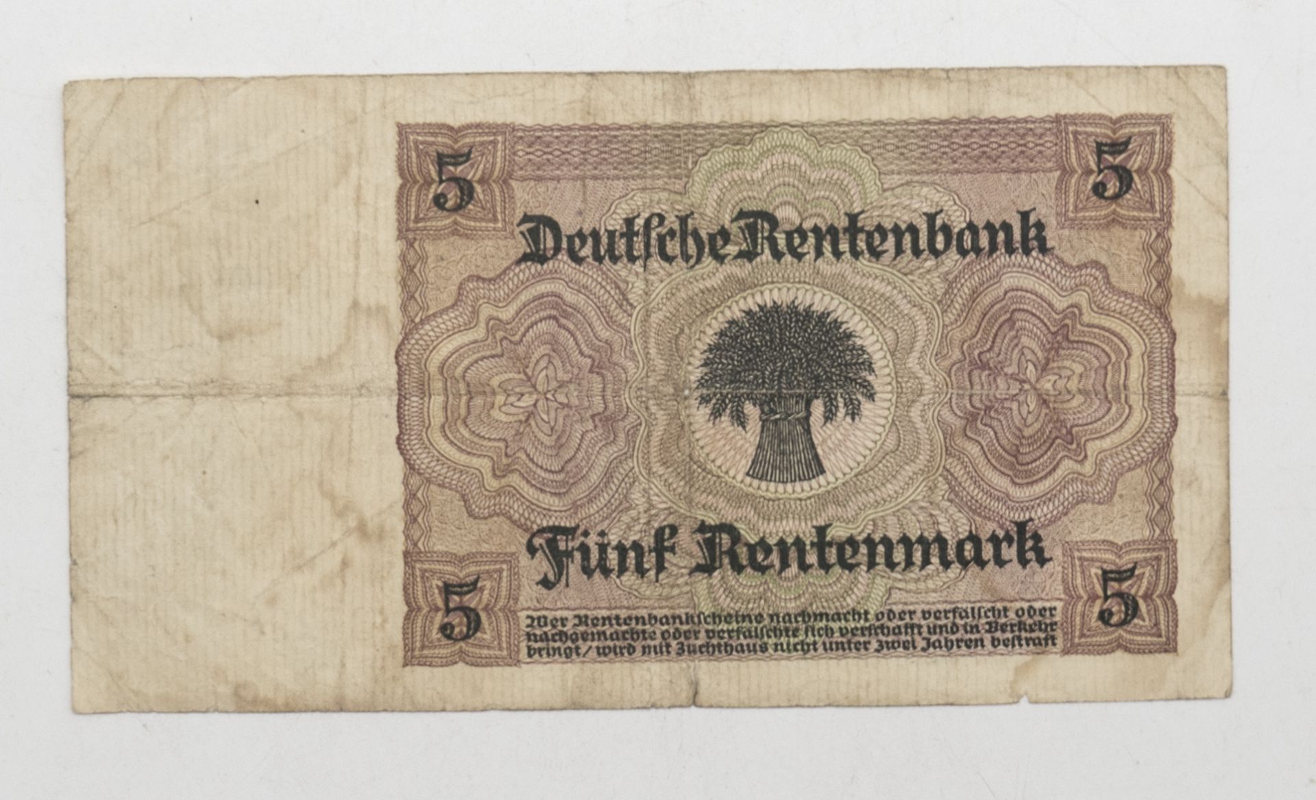 Deutsches Reich 1926, 5 Rentenmark - Banknote. Erhaltung: s. - Bild 2 aus 2